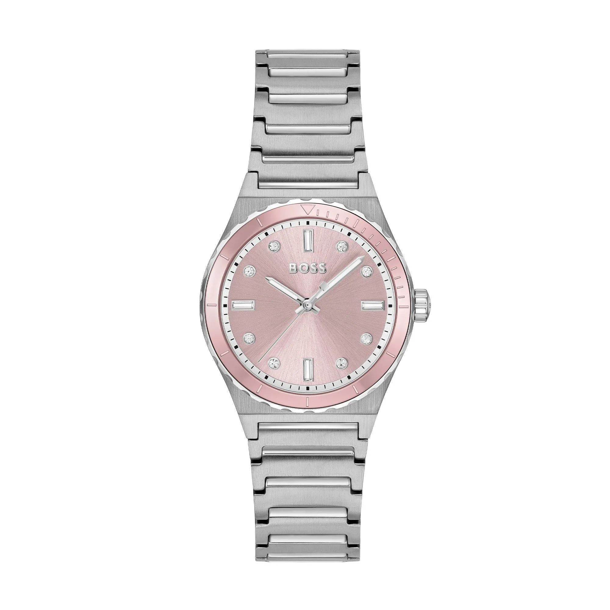 BOSS Ladies Candor Sport Pink Crystal Dial Bracelet Watch Stainless Steel