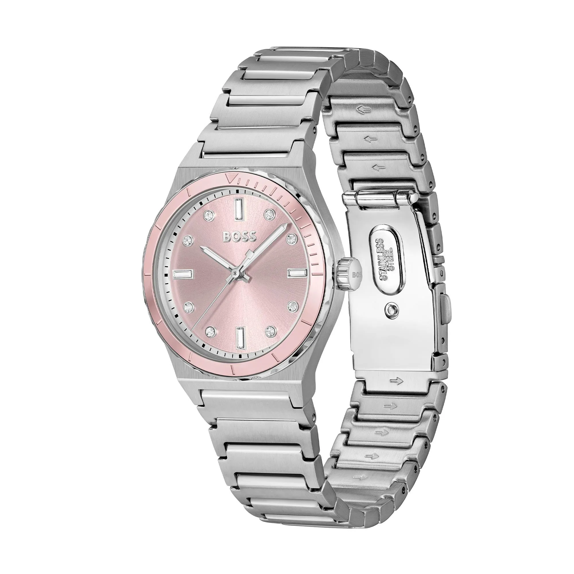 BOSS Ladies Candor Sport Pink Crystal Dial Bracelet Watch Stainless Steel