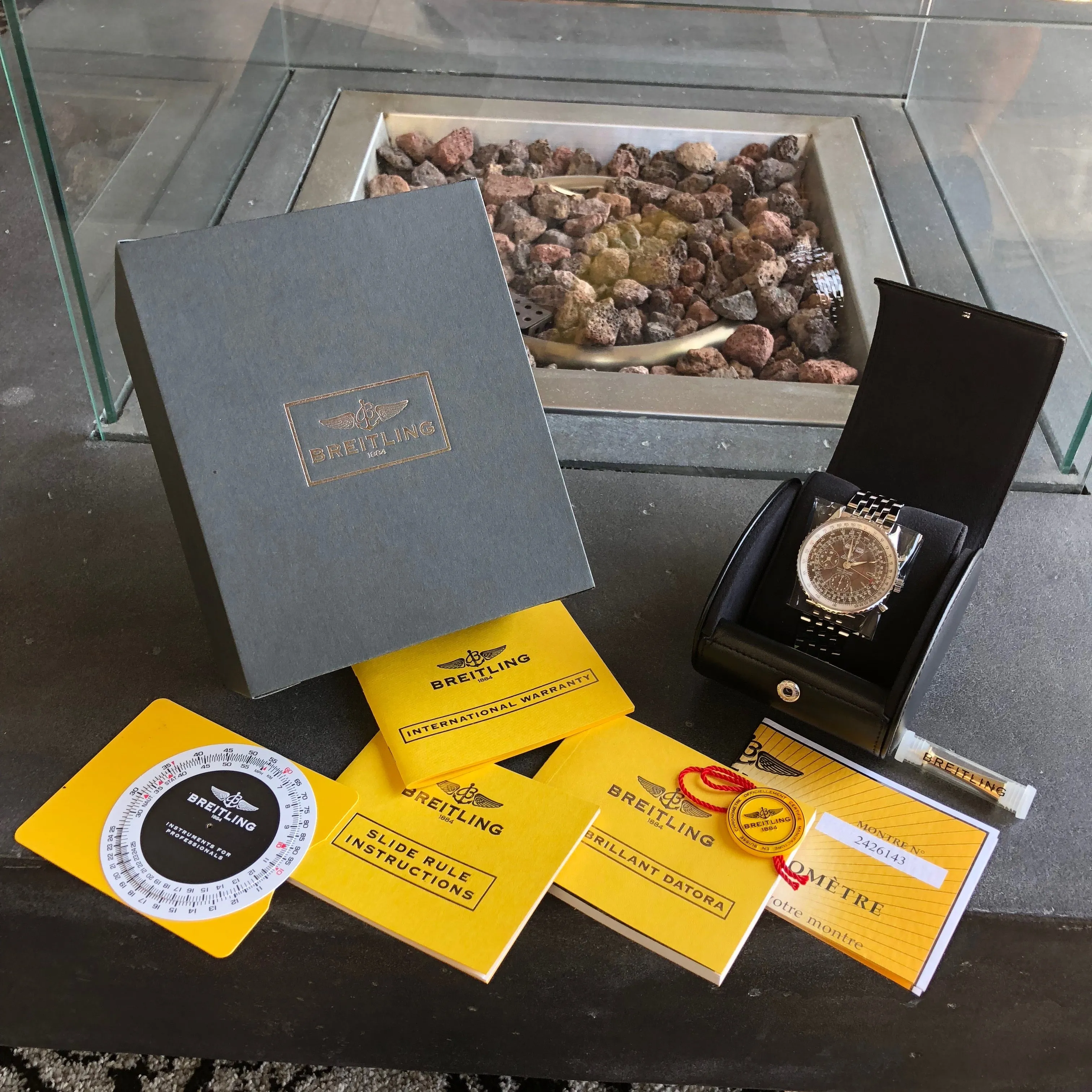 Breitling Montbrilliant Datora A2133012 Chronograph Stainless Steel Brown Wristwatch Box & Papers