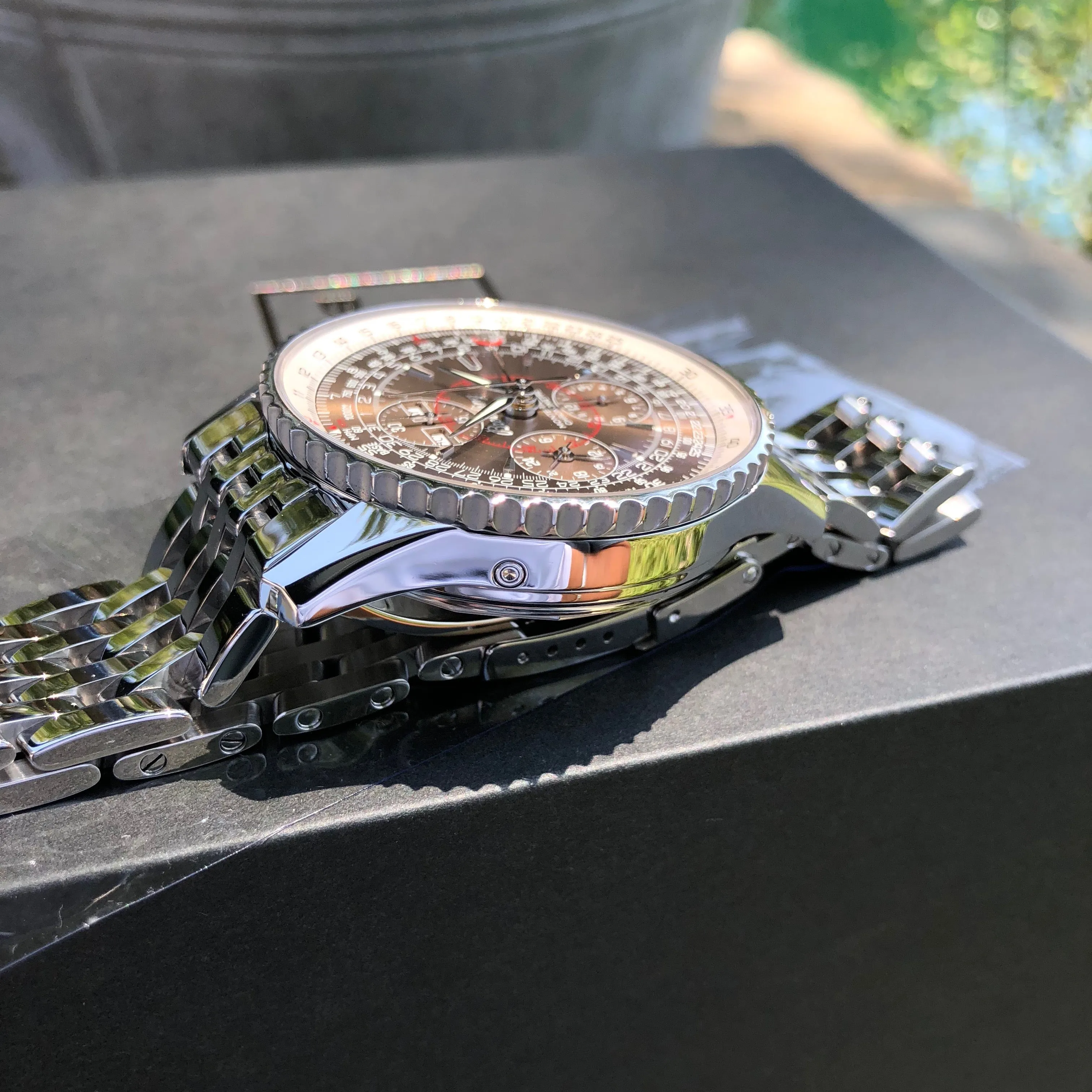 Breitling Montbrilliant Datora A2133012 Chronograph Stainless Steel Brown Wristwatch Box & Papers