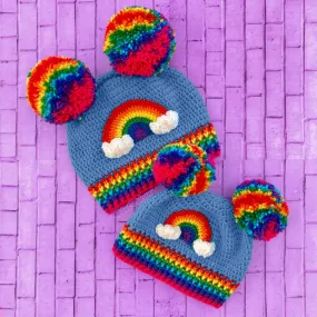 Bright Rainbow Cloud Double Pom Pom Beanie (Dolphin Blue)
