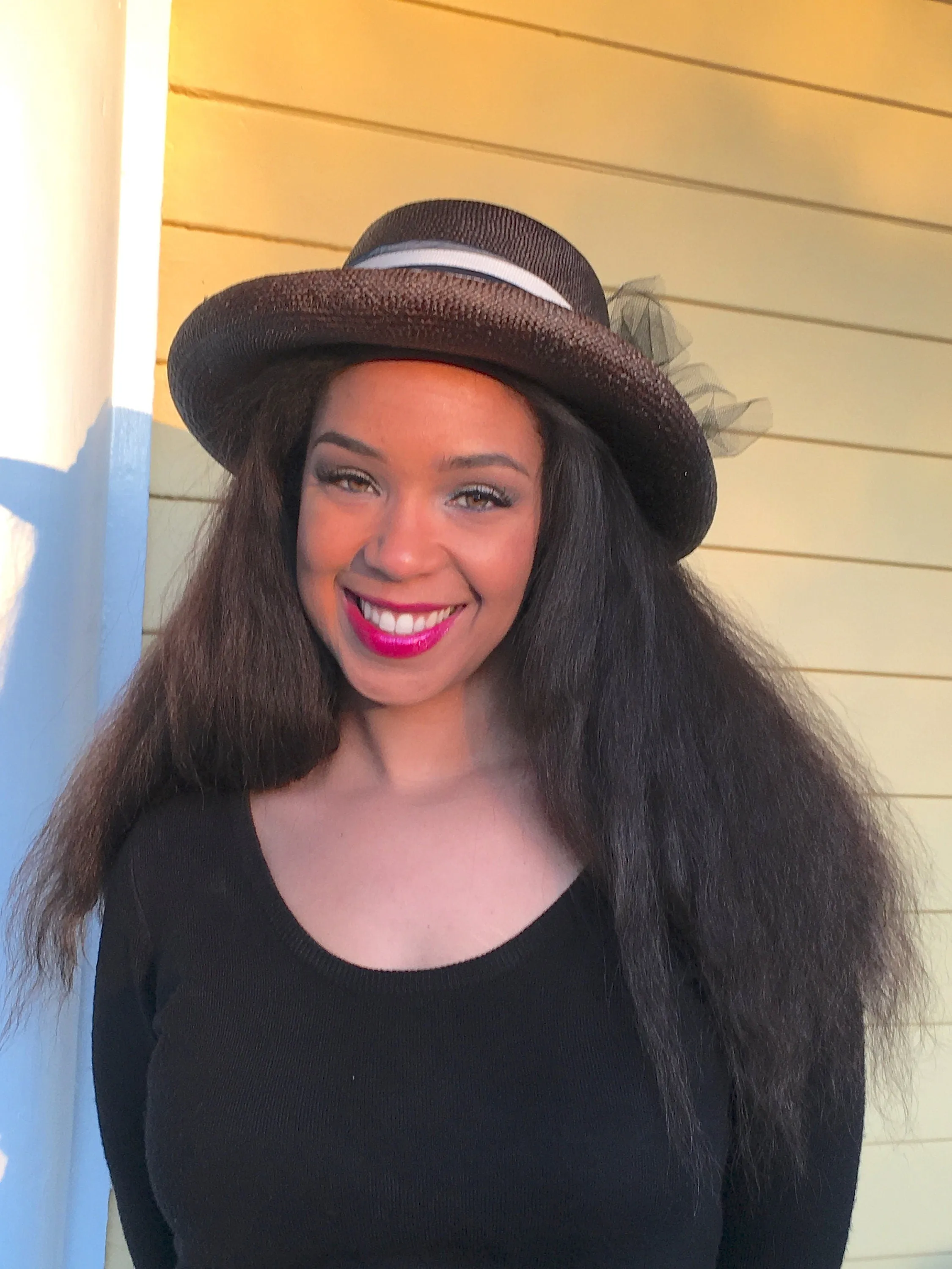 Brown Straw Wide Brimmed Hat-Black trim-Netting-Vintage White and Navy Striped Ribbon-Mother of Pearl Button-Wedding-Sun Hat-Race Track Hat!