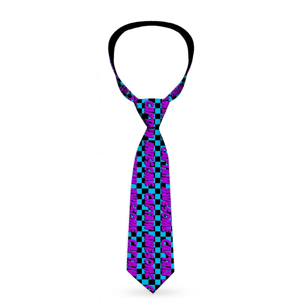 Buckle-Down Necktie - CAPTAIN AWESOME Turquoise Checker/Fuchsia