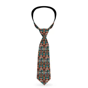 Buckle-Down Necktie - Totem Carvings Black/White/Orange/Turquoise