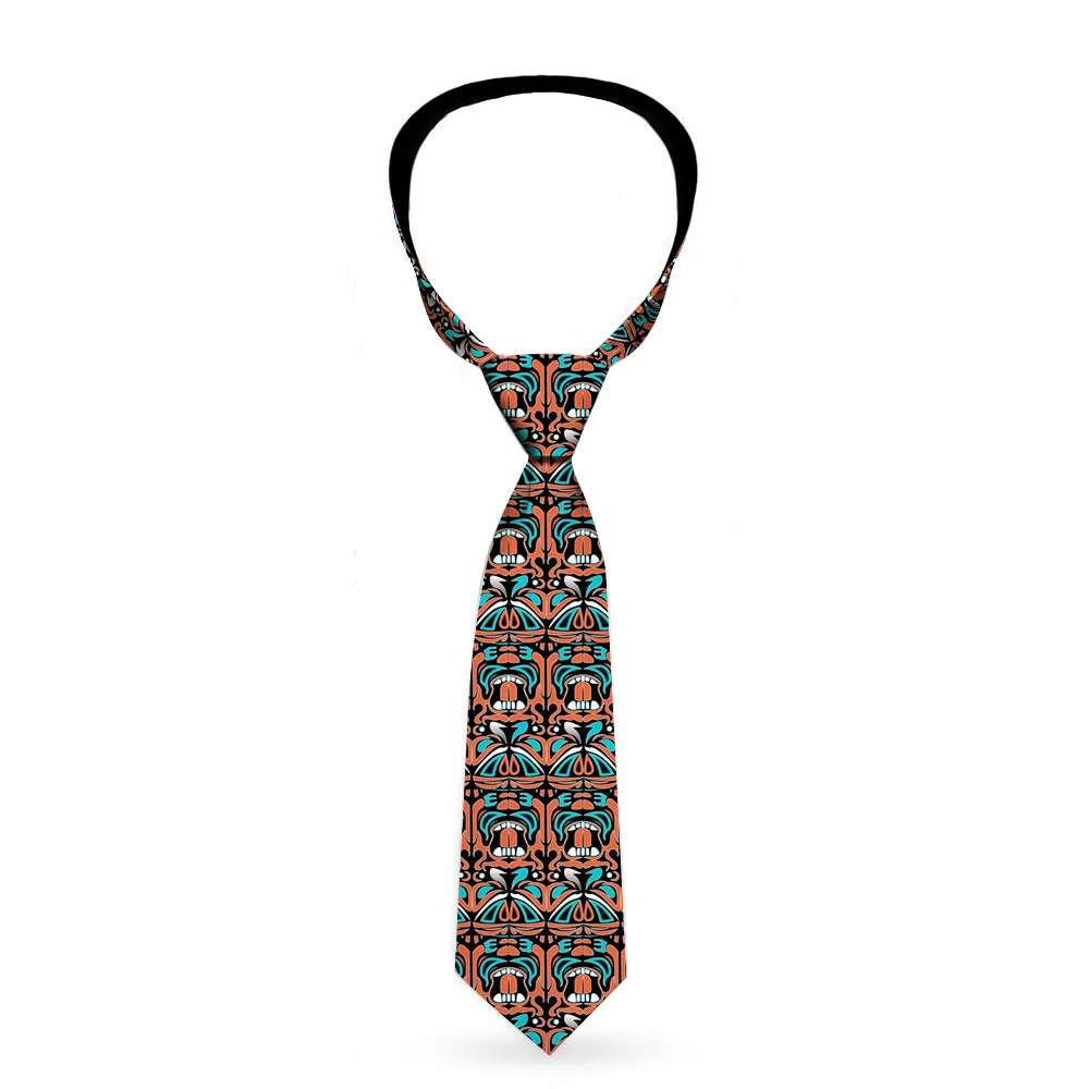 Buckle-Down Necktie - Totem Carvings Black/White/Orange/Turquoise