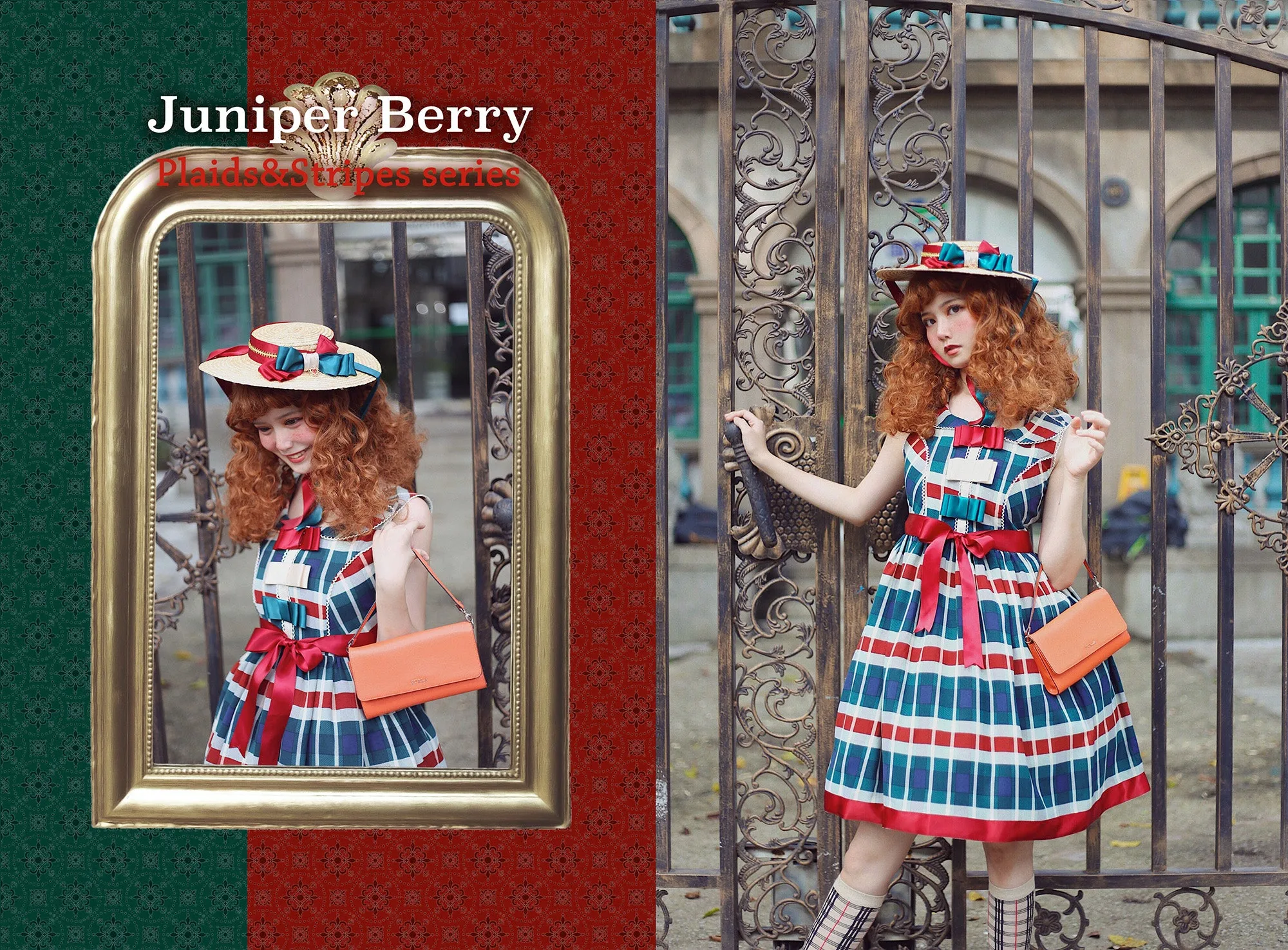(Buyforme)Fluff Mollie~Juniper Berry Striped Grid JSK and Jacket Set