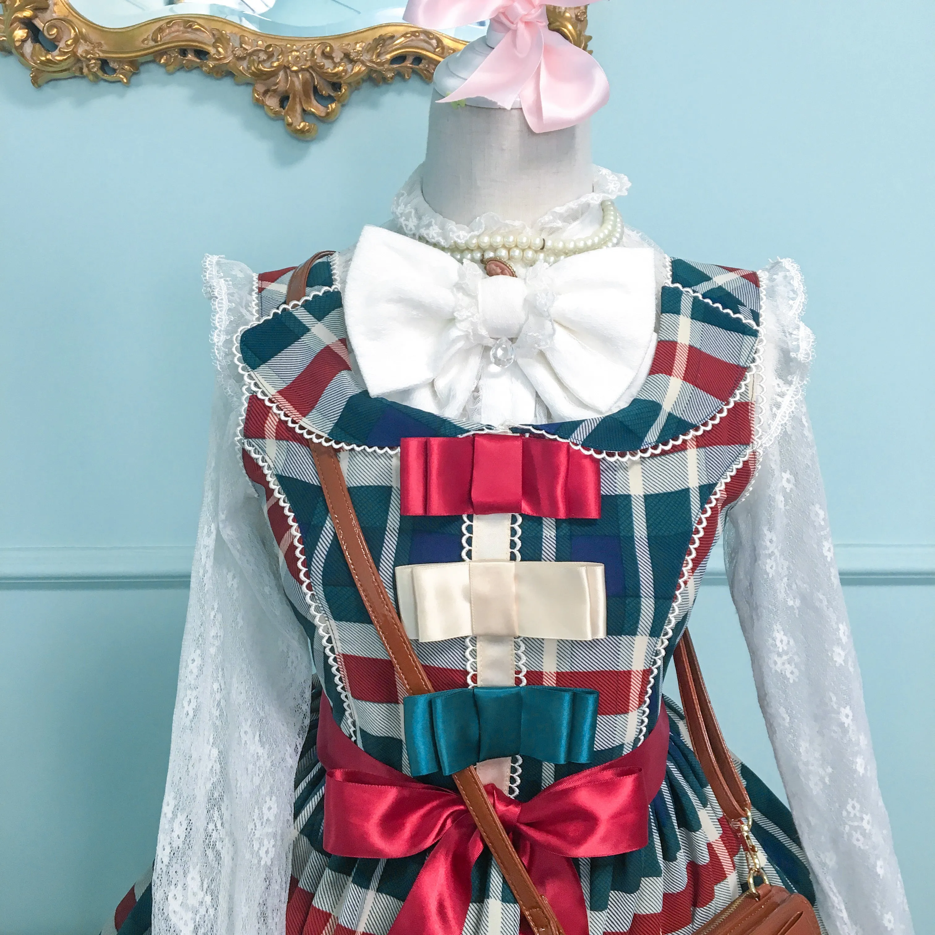 (Buyforme)Fluff Mollie~Juniper Berry Striped Grid JSK and Jacket Set