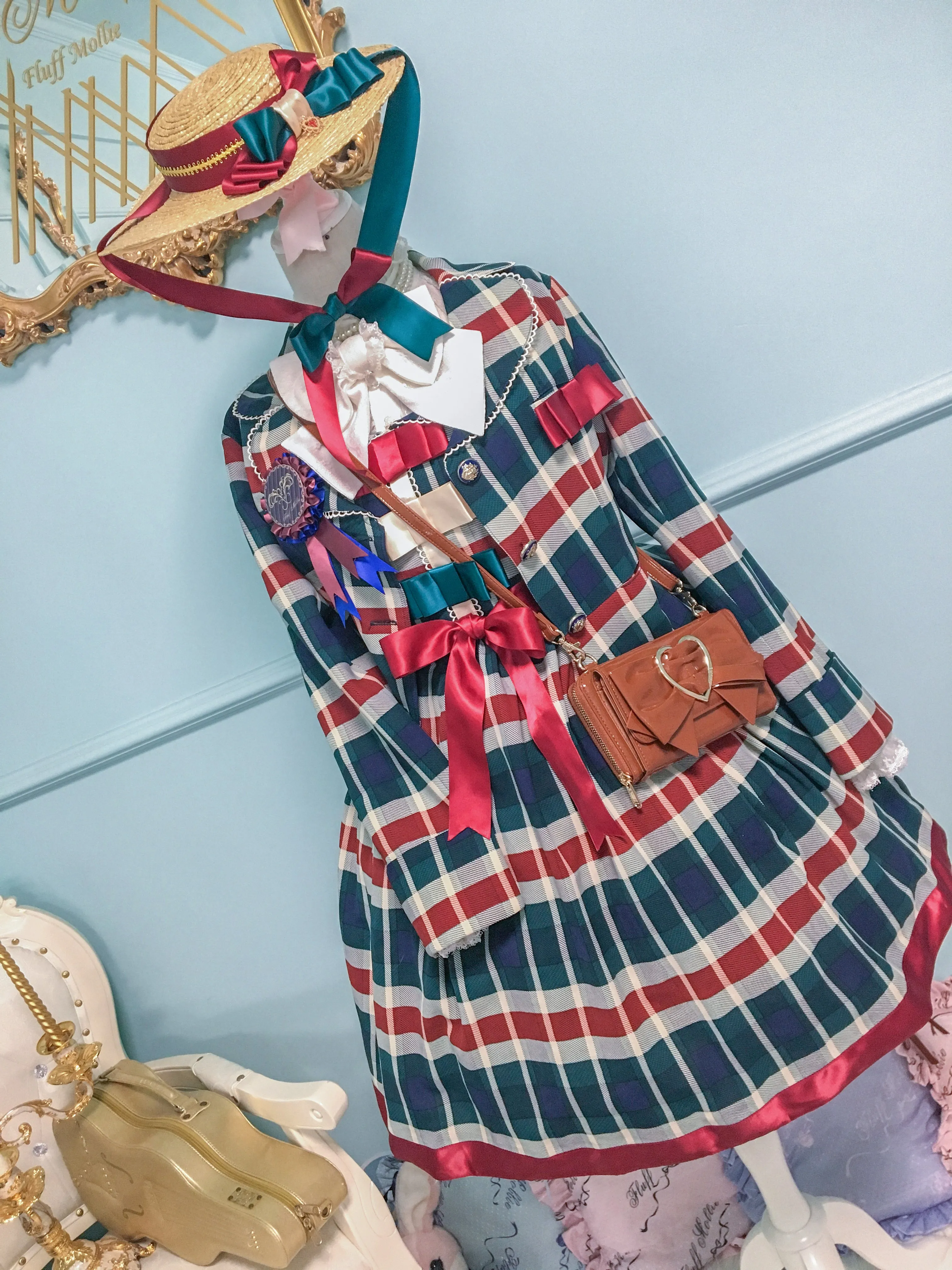 (Buyforme)Fluff Mollie~Juniper Berry Striped Grid JSK and Jacket Set