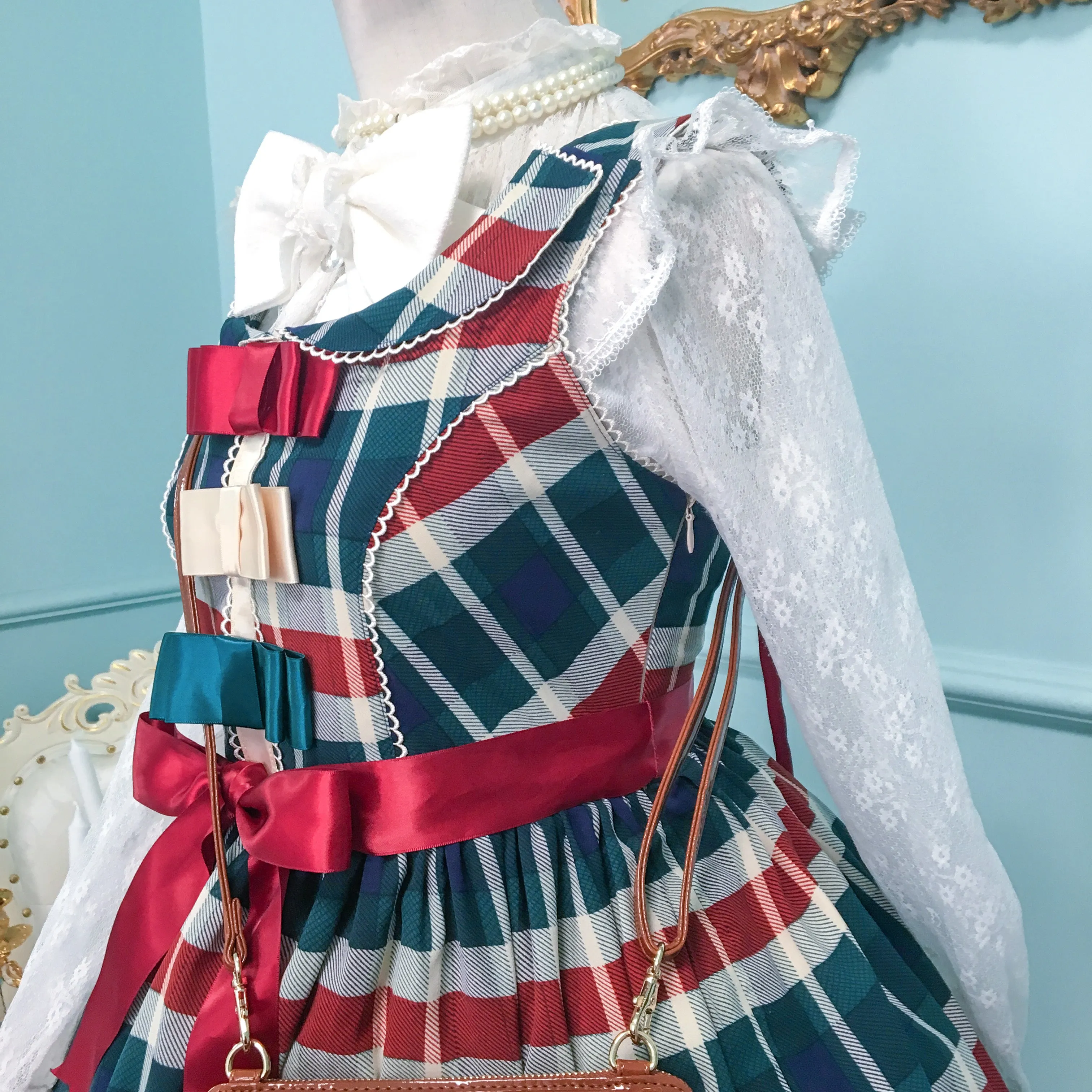 (Buyforme)Fluff Mollie~Juniper Berry Striped Grid JSK and Jacket Set