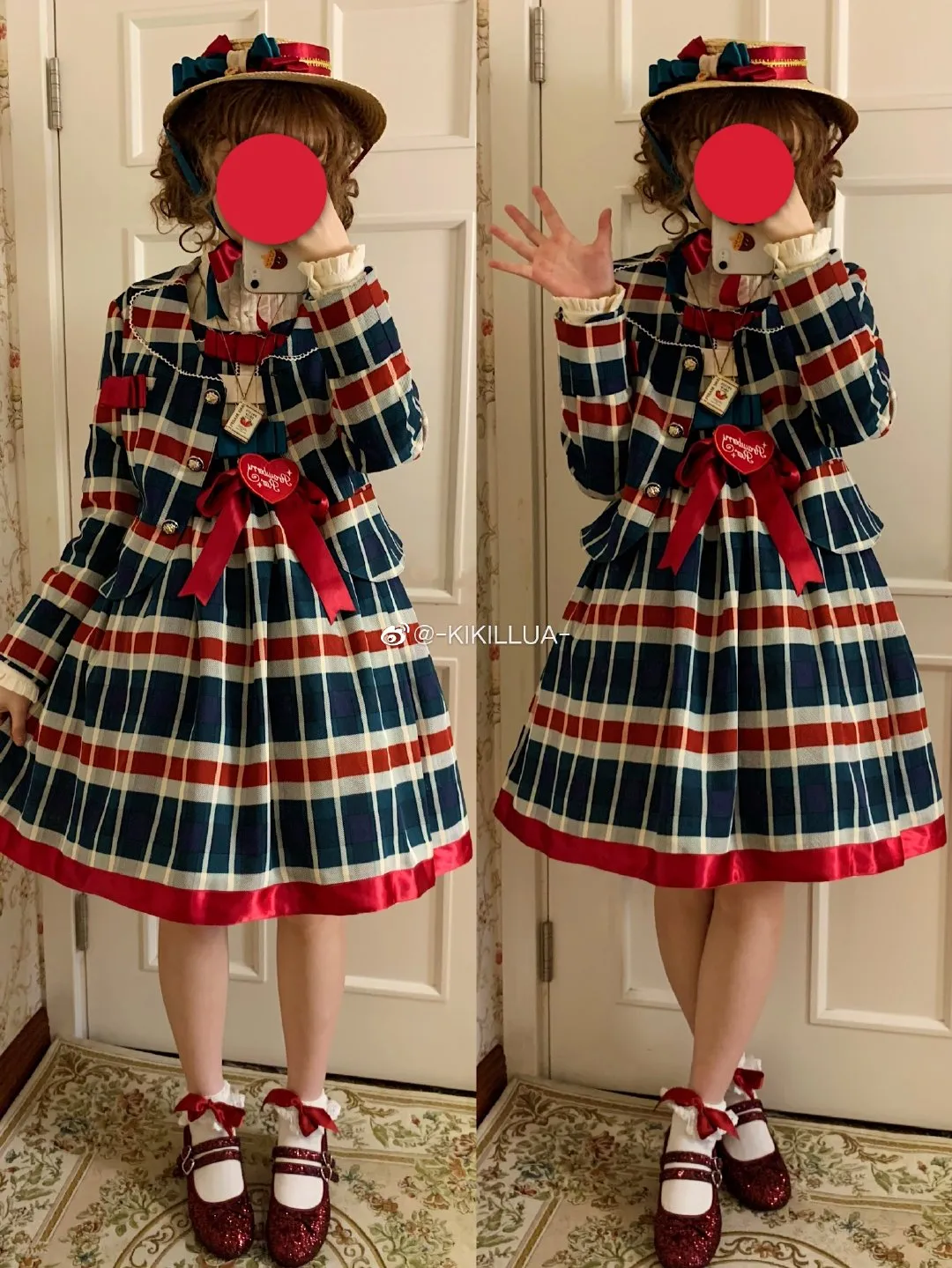 (Buyforme)Fluff Mollie~Juniper Berry Striped Grid JSK and Jacket Set