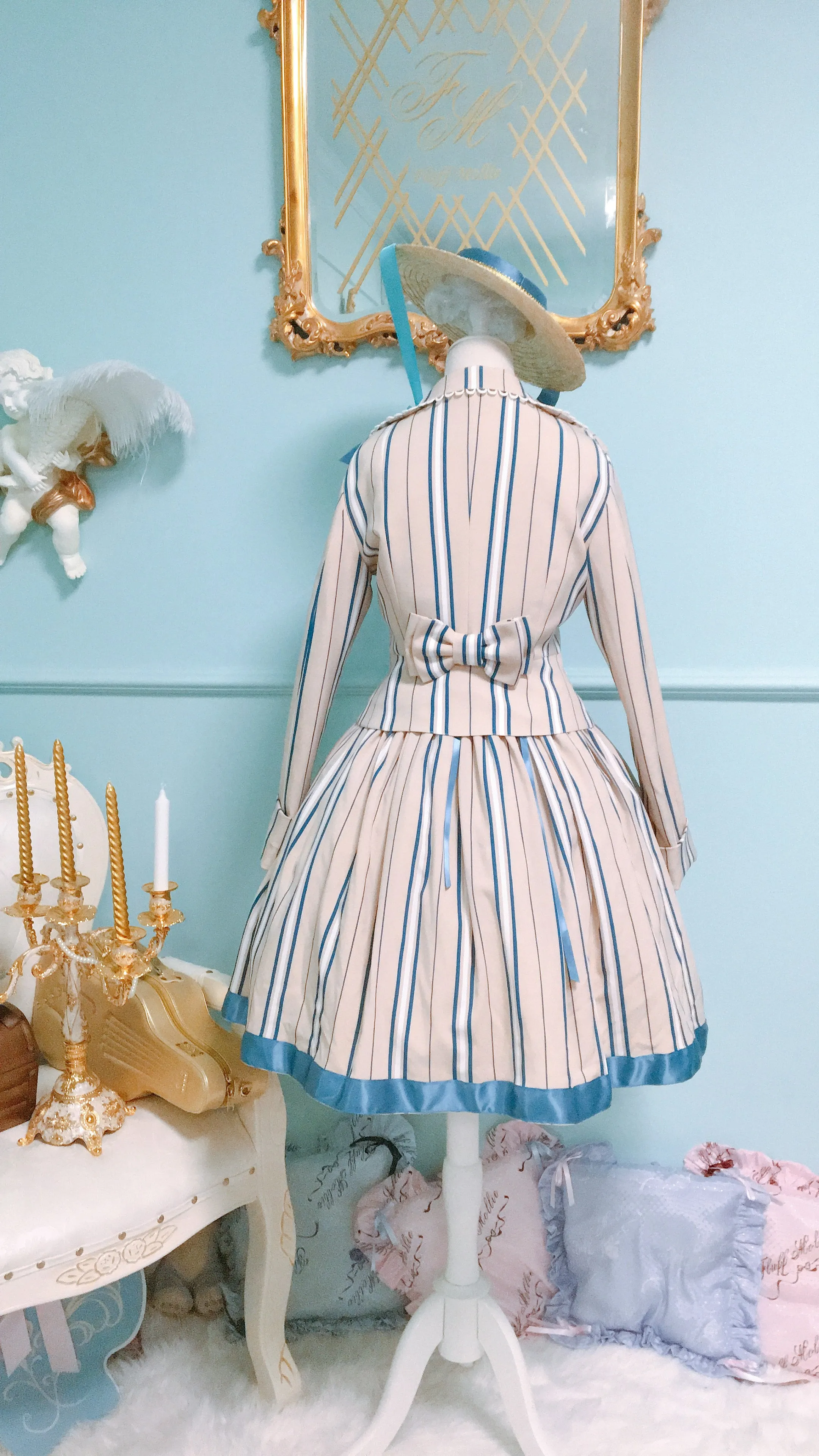 (Buyforme)Fluff Mollie~Juniper Berry Striped Grid JSK and Jacket Set