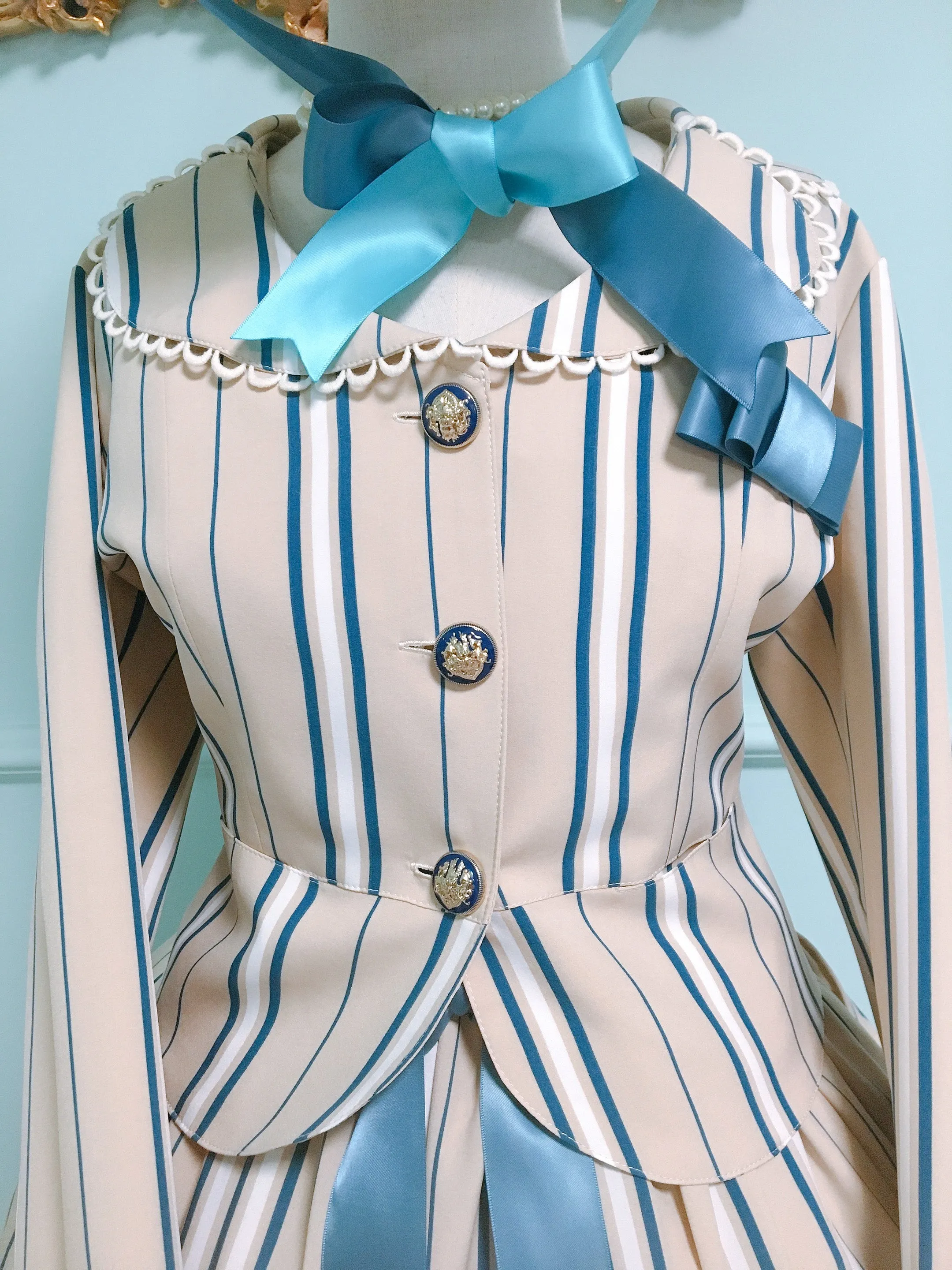 (Buyforme)Fluff Mollie~Juniper Berry Striped Grid JSK and Jacket Set