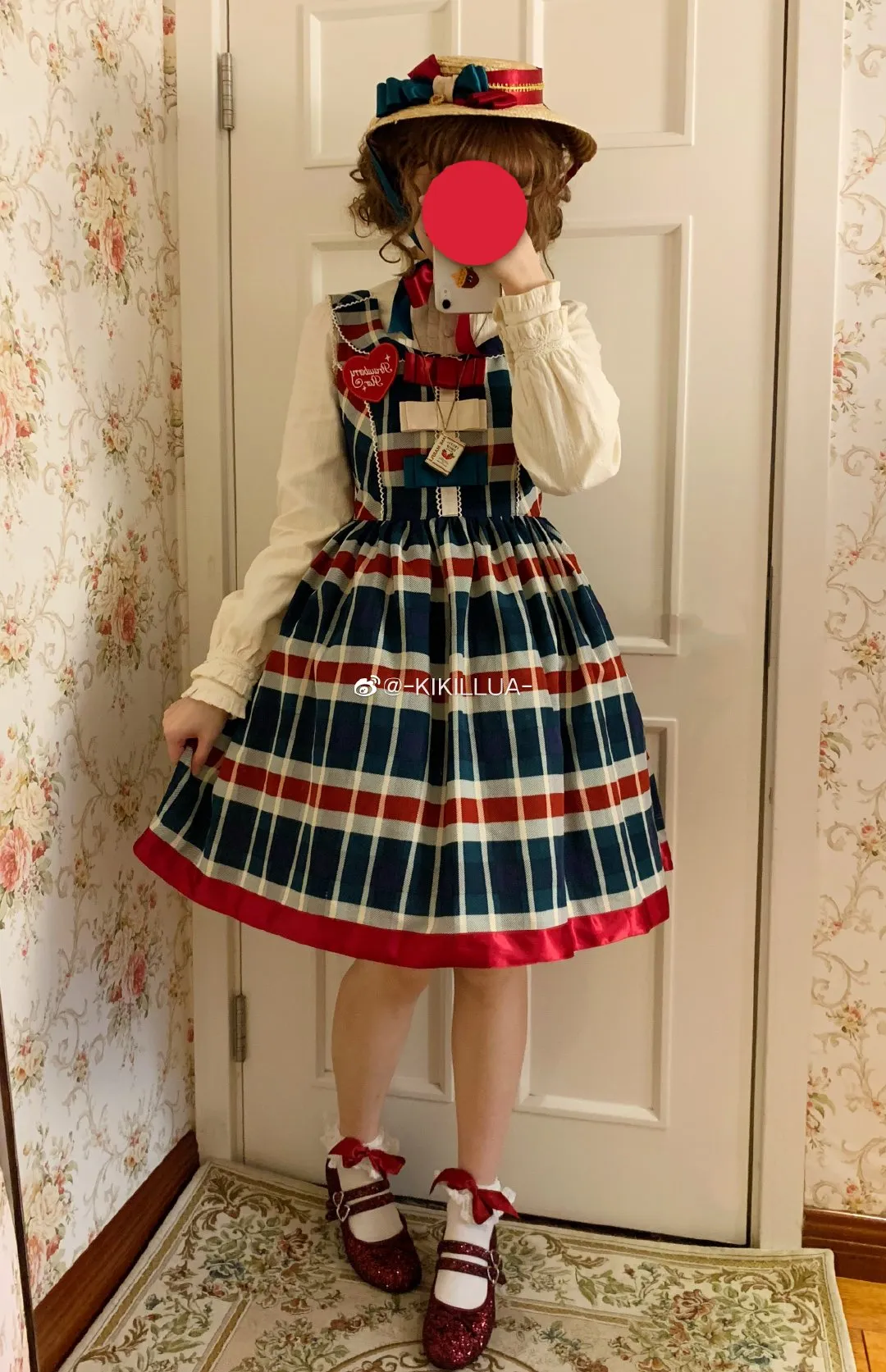 (Buyforme)Fluff Mollie~Juniper Berry Striped Grid JSK and Jacket Set
