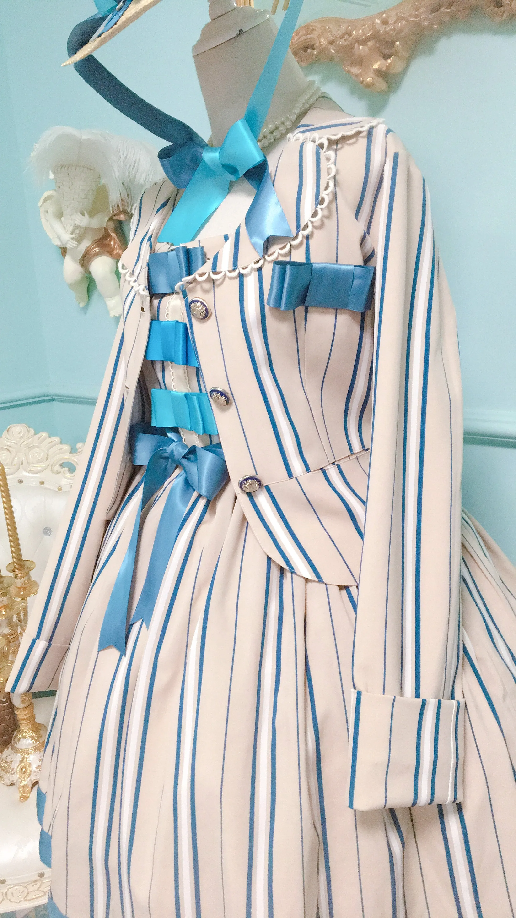 (Buyforme)Fluff Mollie~Juniper Berry Striped Grid JSK and Jacket Set