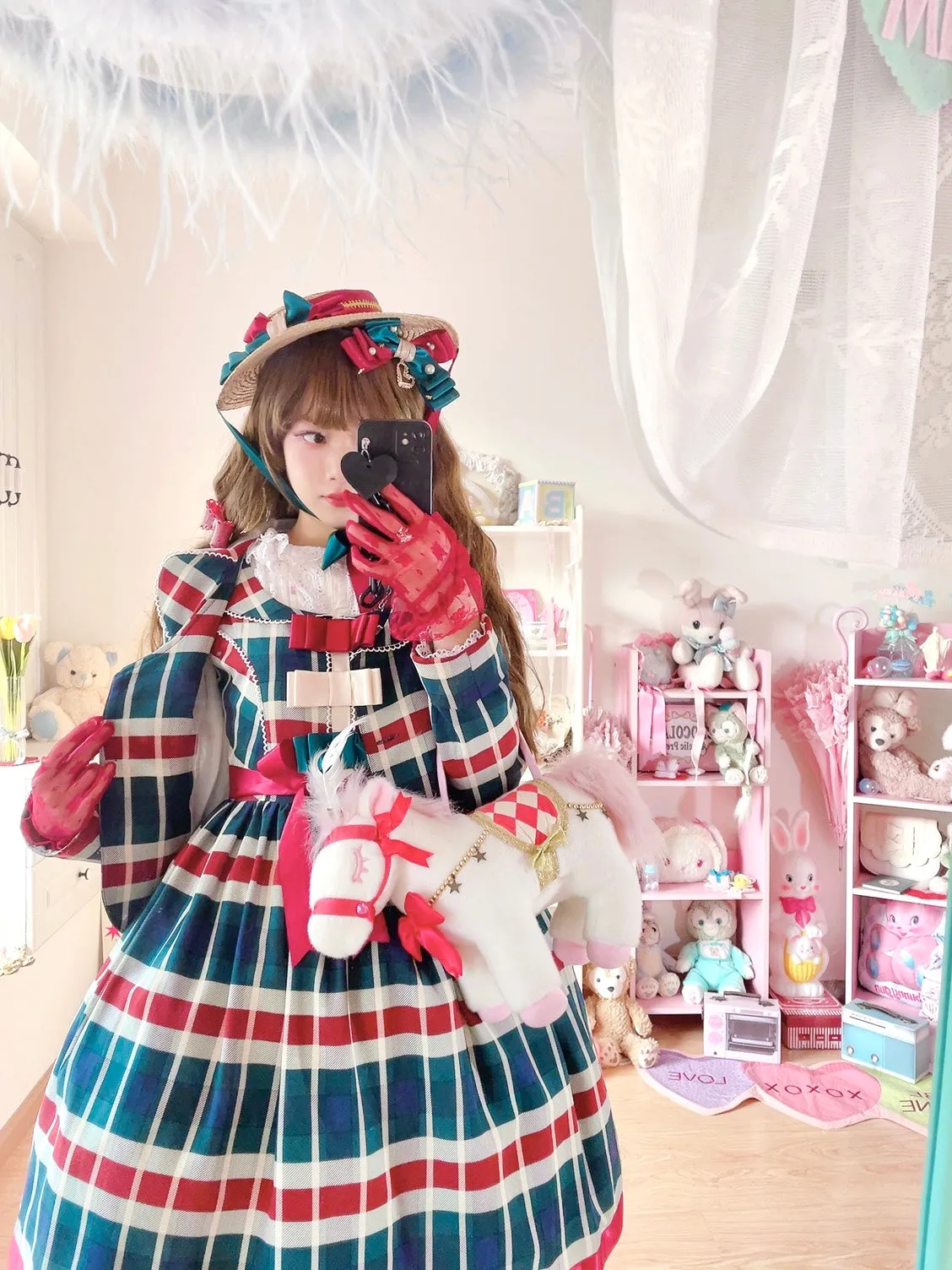 (Buyforme)Fluff Mollie~Juniper Berry Striped Grid JSK and Jacket Set
