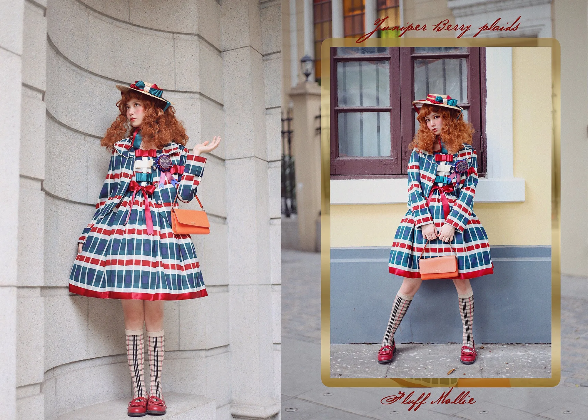 (Buyforme)Fluff Mollie~Juniper Berry Striped Grid JSK and Jacket Set