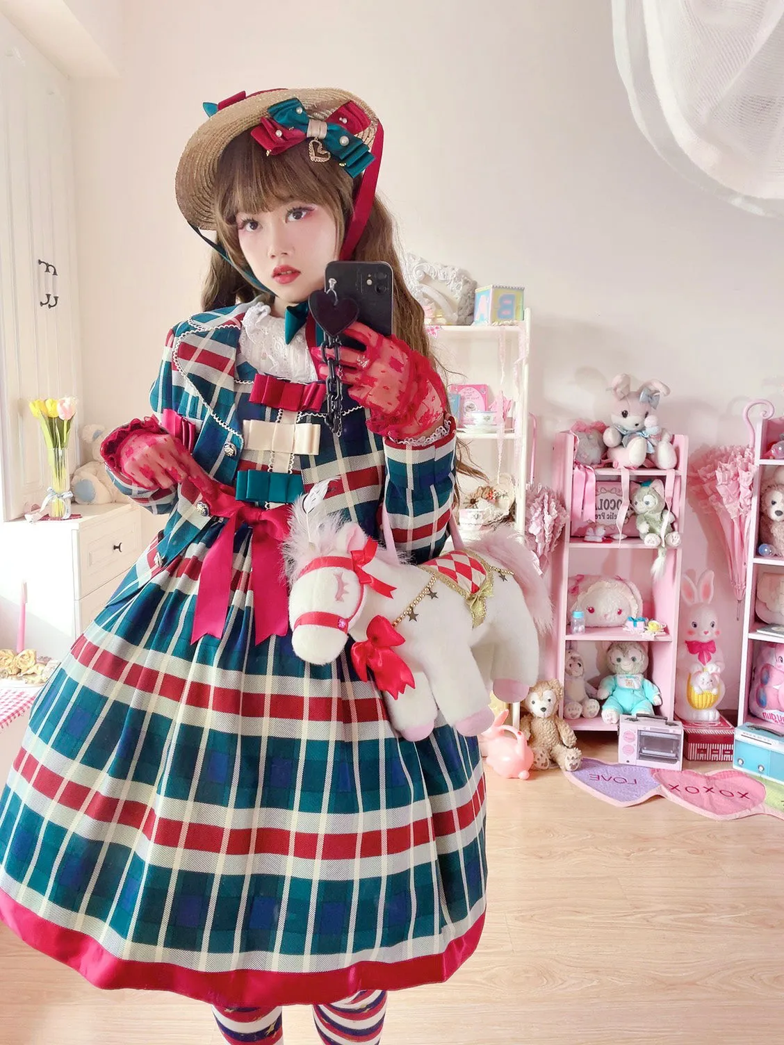 (Buyforme)Fluff Mollie~Juniper Berry Striped Grid JSK and Jacket Set