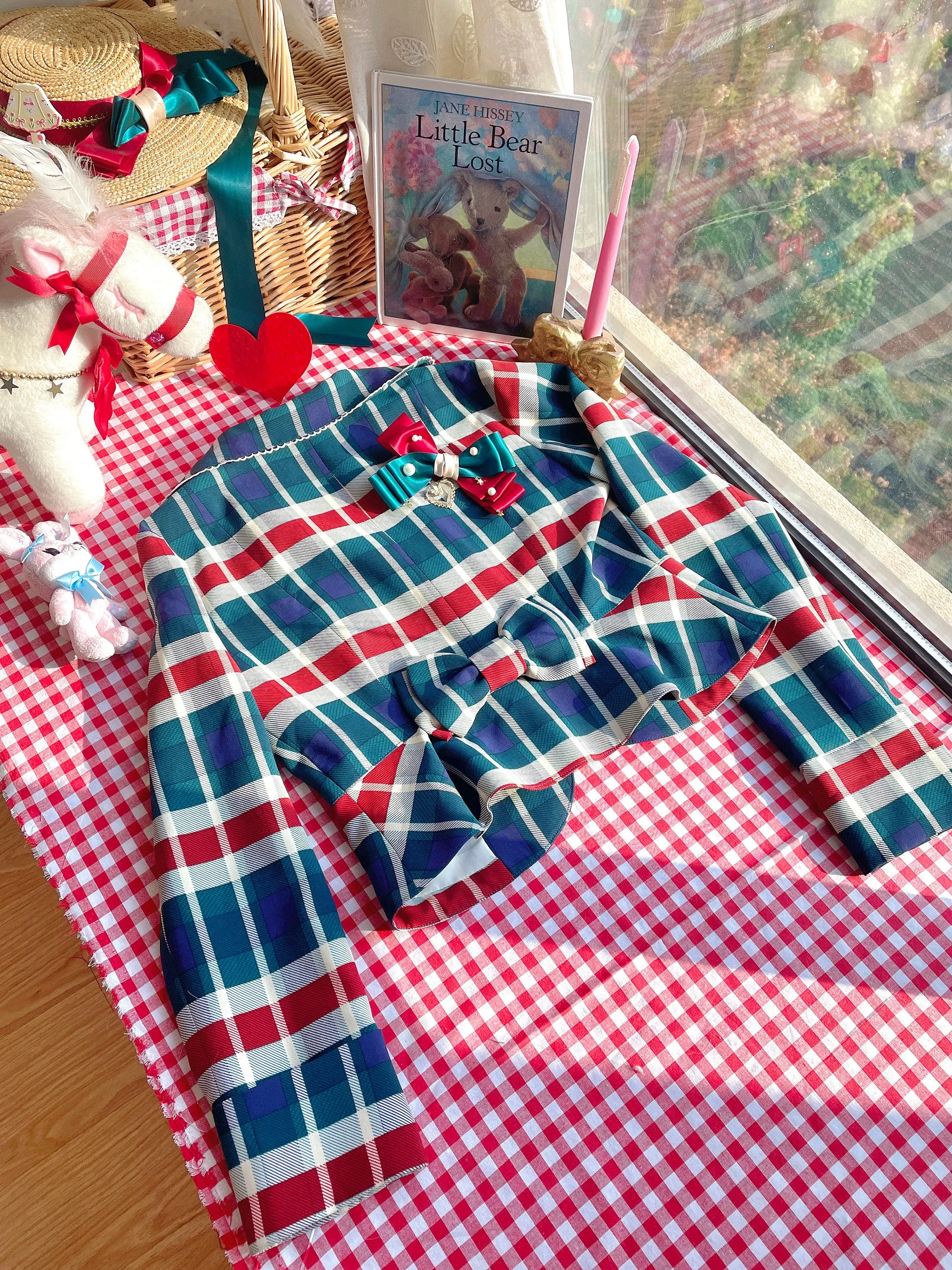 (Buyforme)Fluff Mollie~Juniper Berry Striped Grid JSK and Jacket Set