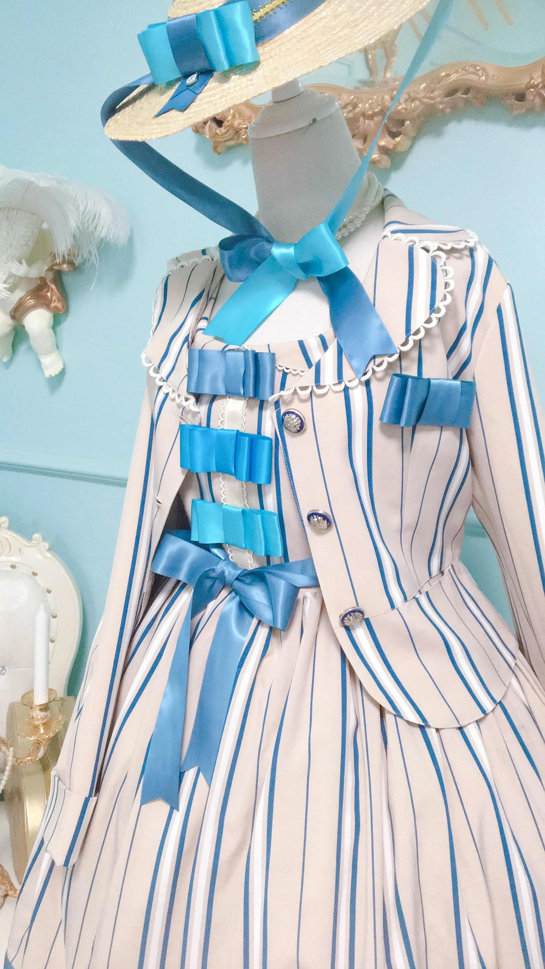 (Buyforme)Fluff Mollie~Juniper Berry Striped Grid JSK and Jacket Set