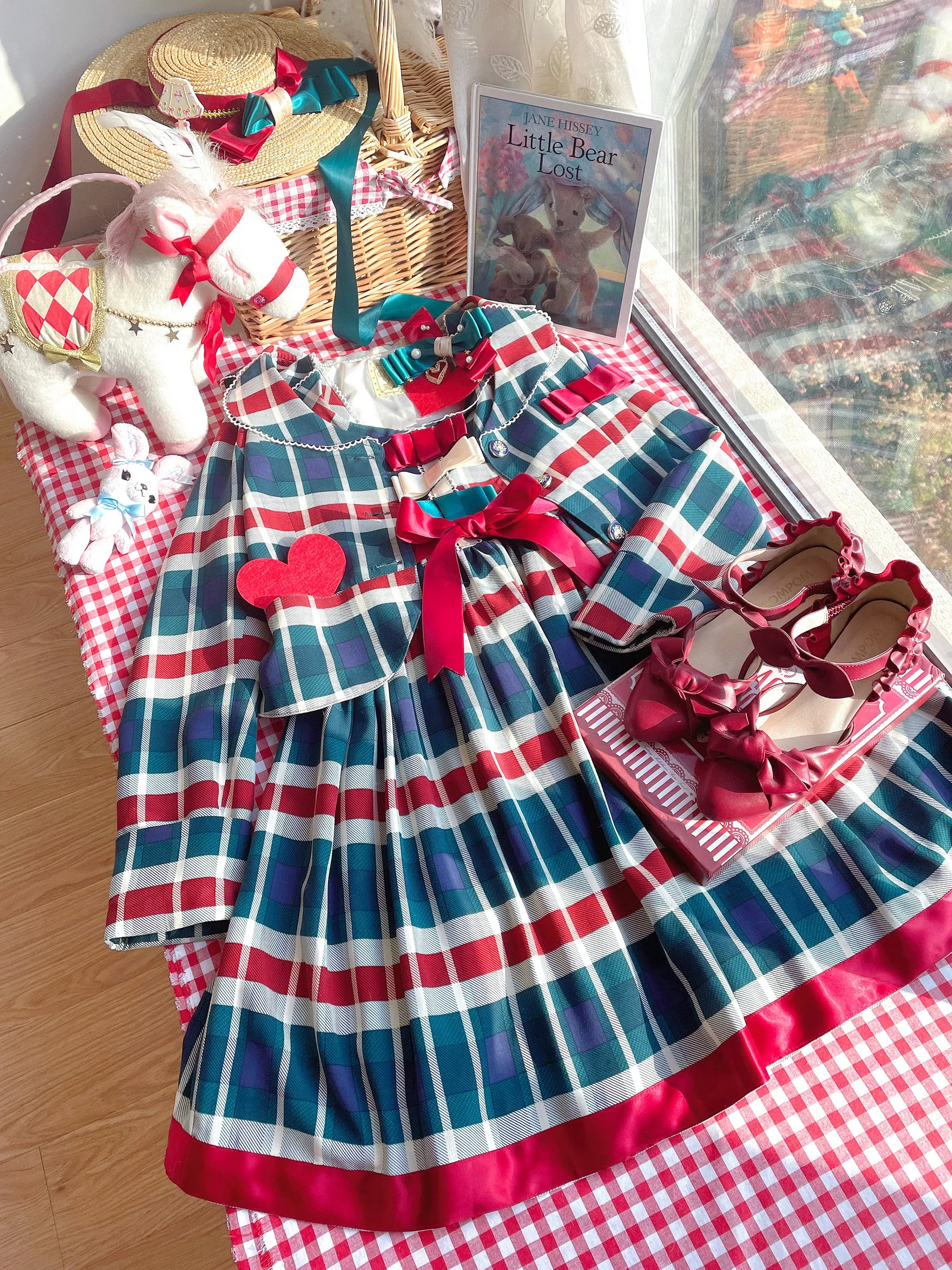 (Buyforme)Fluff Mollie~Juniper Berry Striped Grid JSK and Jacket Set