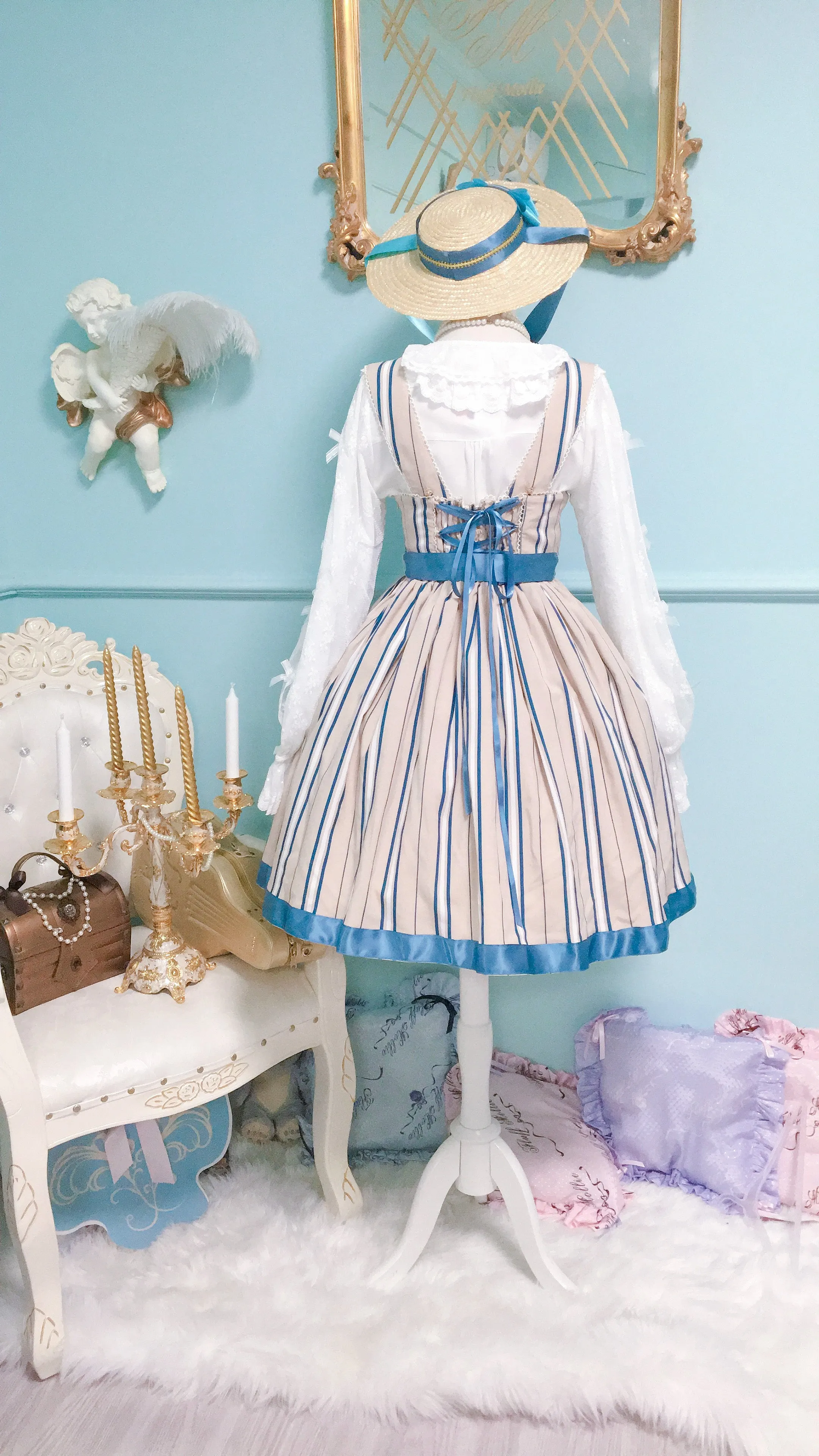 (Buyforme)Fluff Mollie~Juniper Berry Striped Grid JSK and Jacket Set