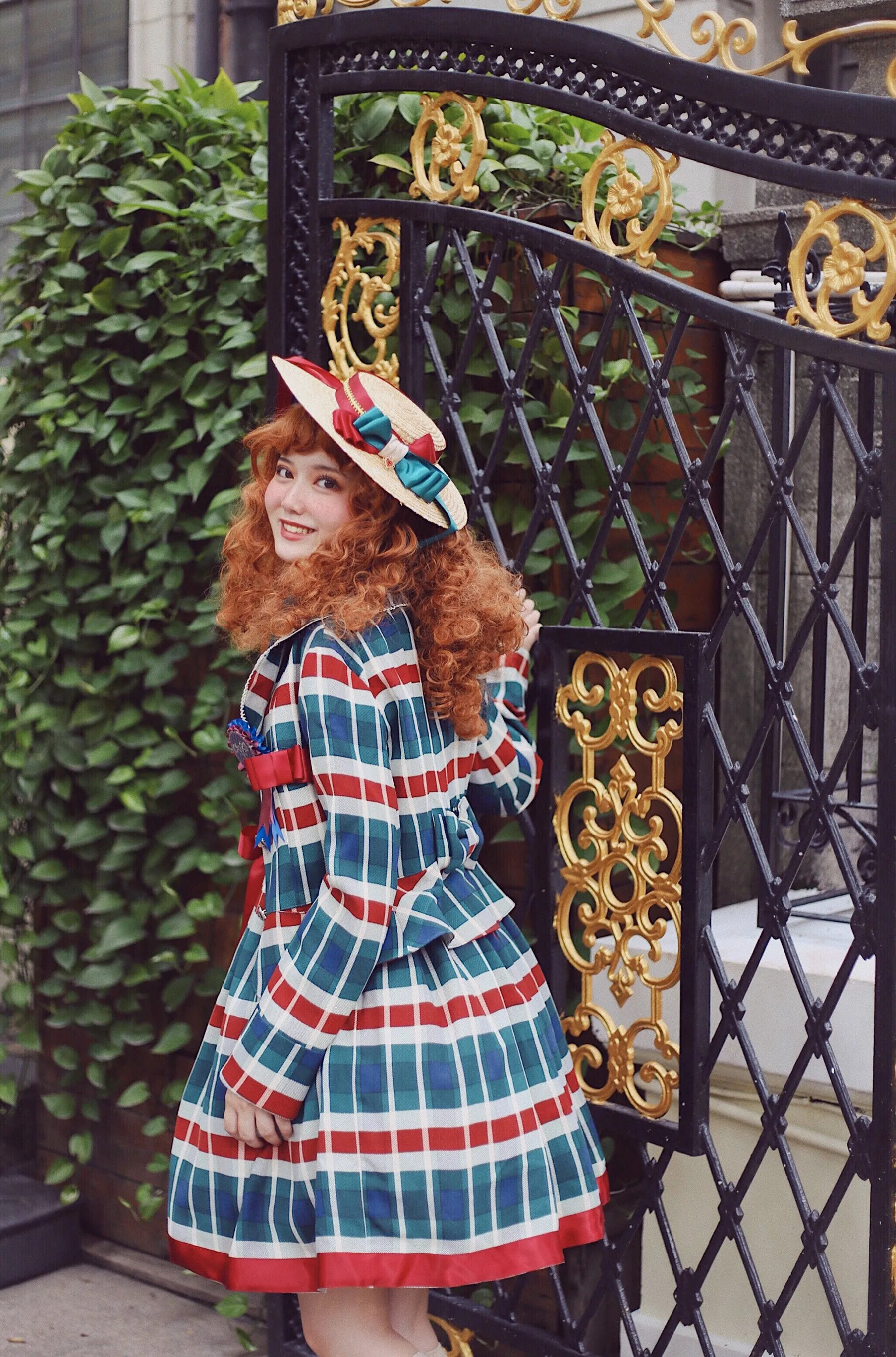 (Buyforme)Fluff Mollie~Juniper Berry Striped Grid JSK and Jacket Set