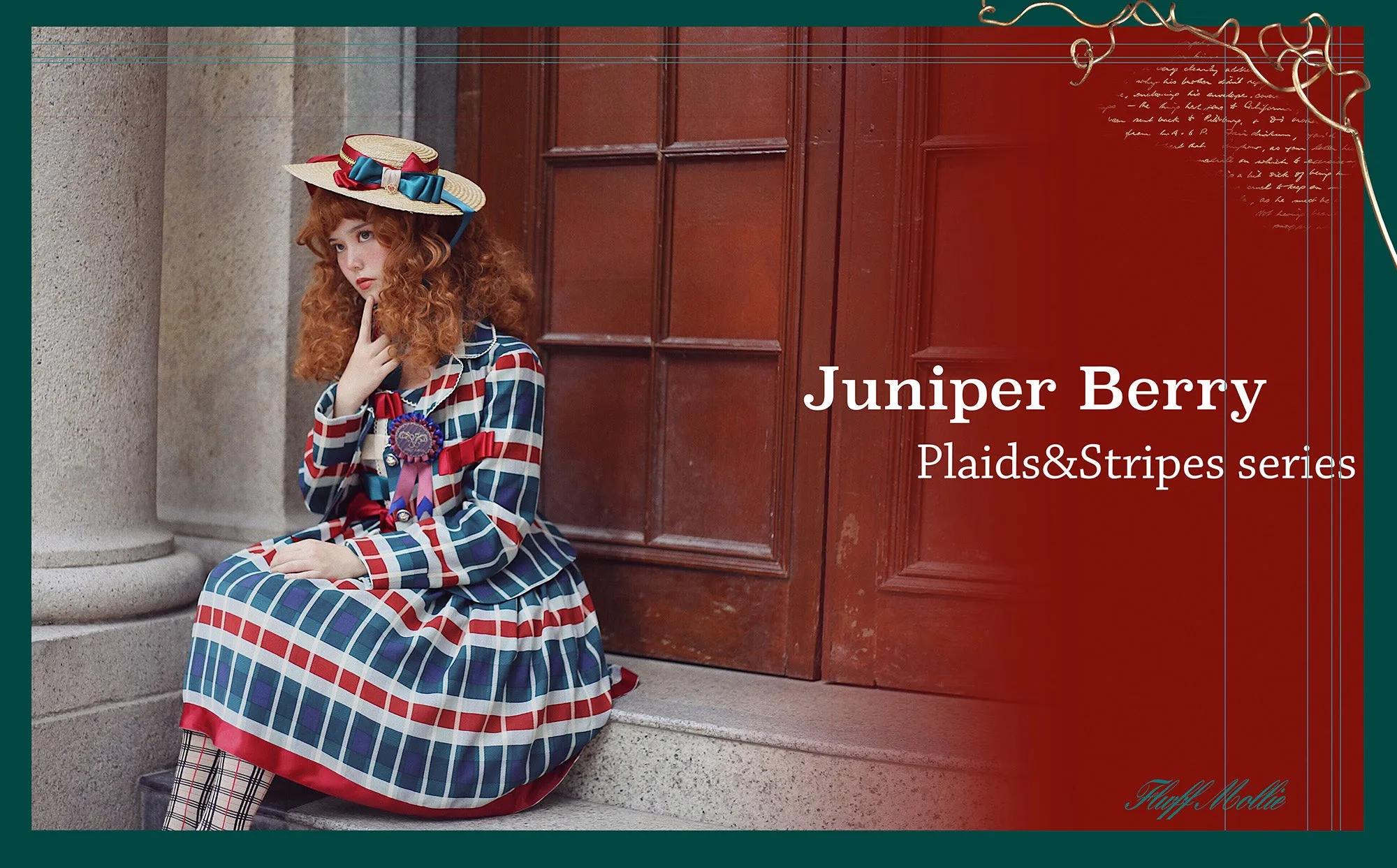 (Buyforme)Fluff Mollie~Juniper Berry Striped Grid JSK and Jacket Set