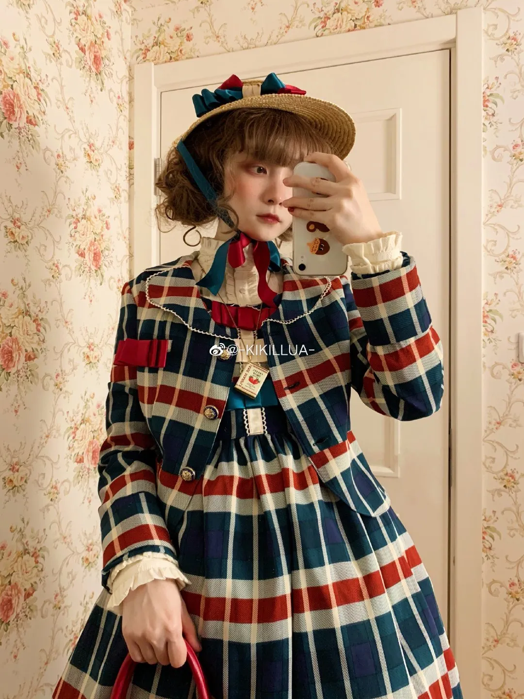 (Buyforme)Fluff Mollie~Juniper Berry Striped Grid JSK and Jacket Set