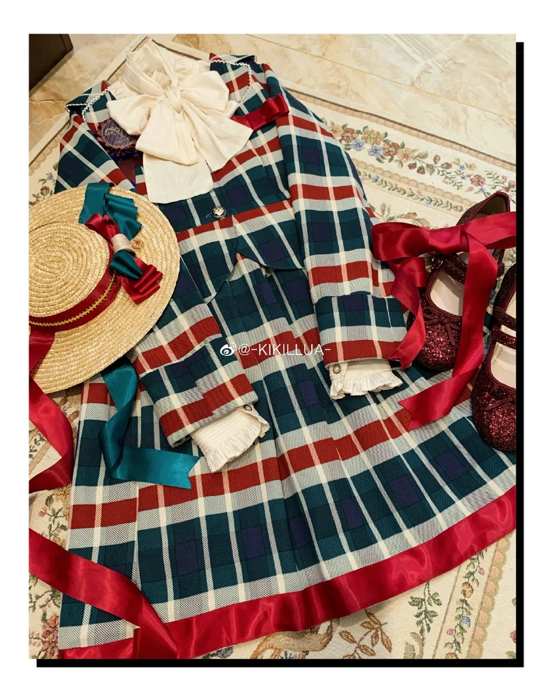 (Buyforme)Fluff Mollie~Juniper Berry Striped Grid JSK and Jacket Set