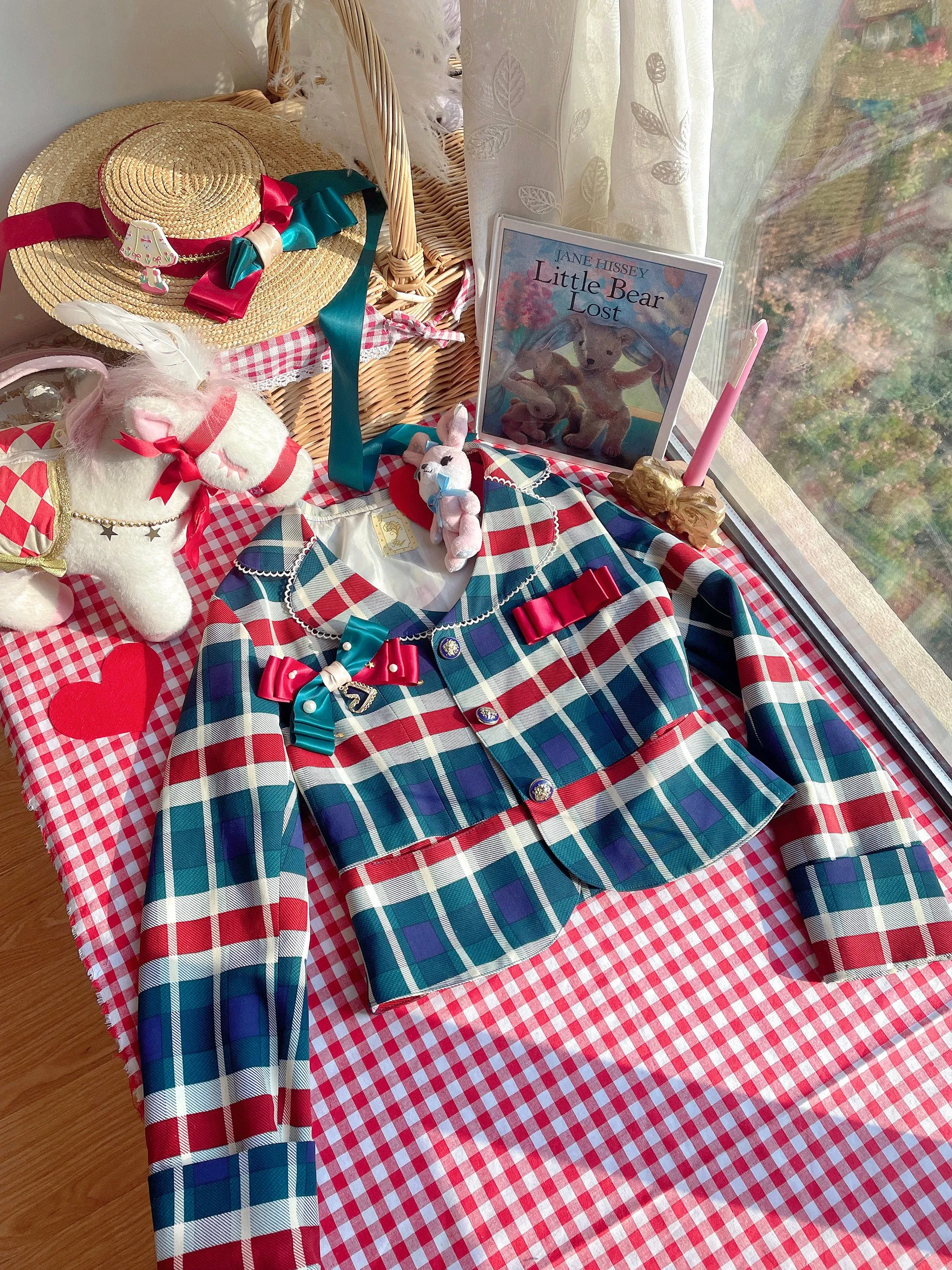 (Buyforme)Fluff Mollie~Juniper Berry Striped Grid JSK and Jacket Set