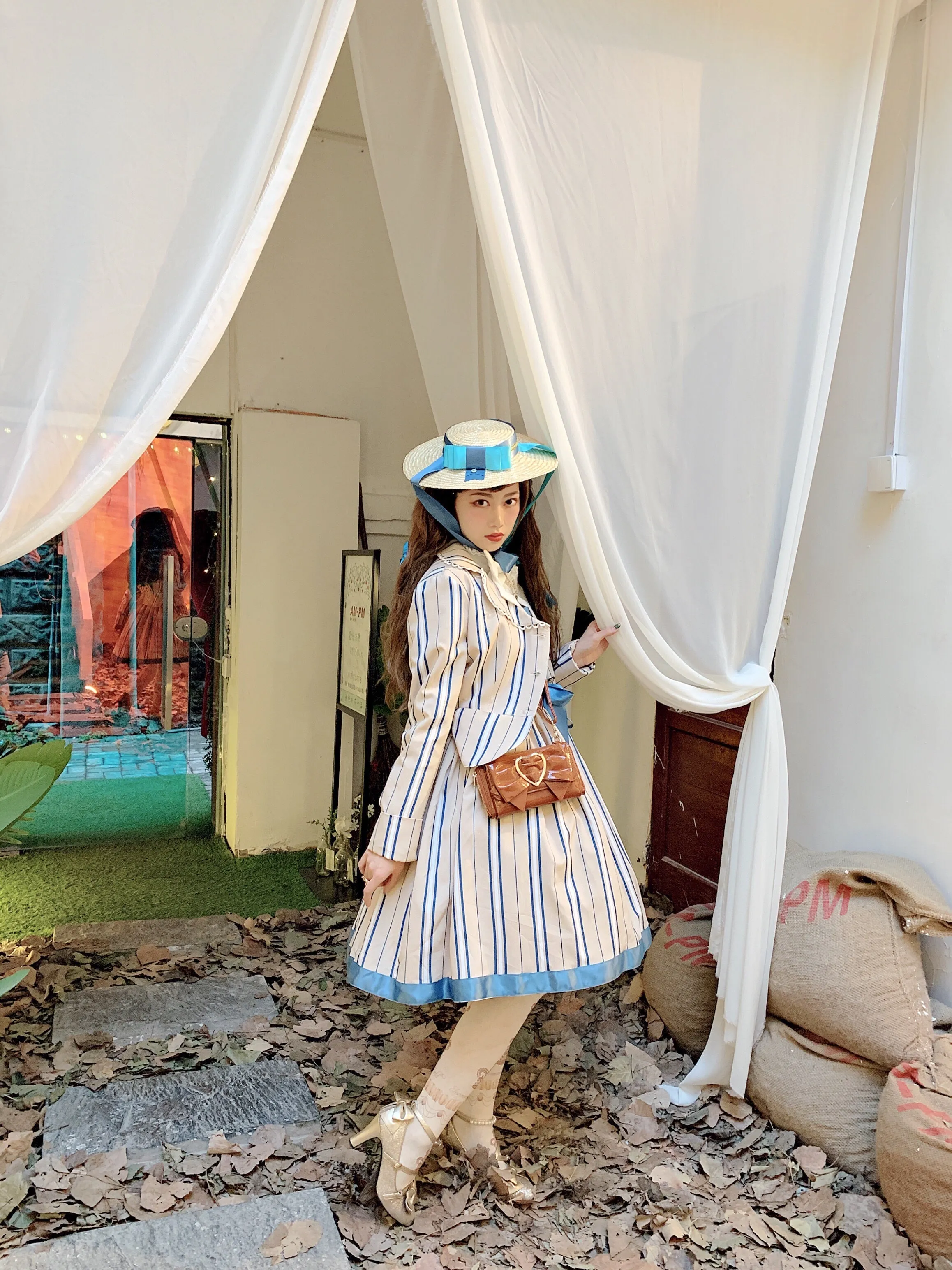 (Buyforme)Fluff Mollie~Juniper Berry Striped Grid JSK and Jacket Set