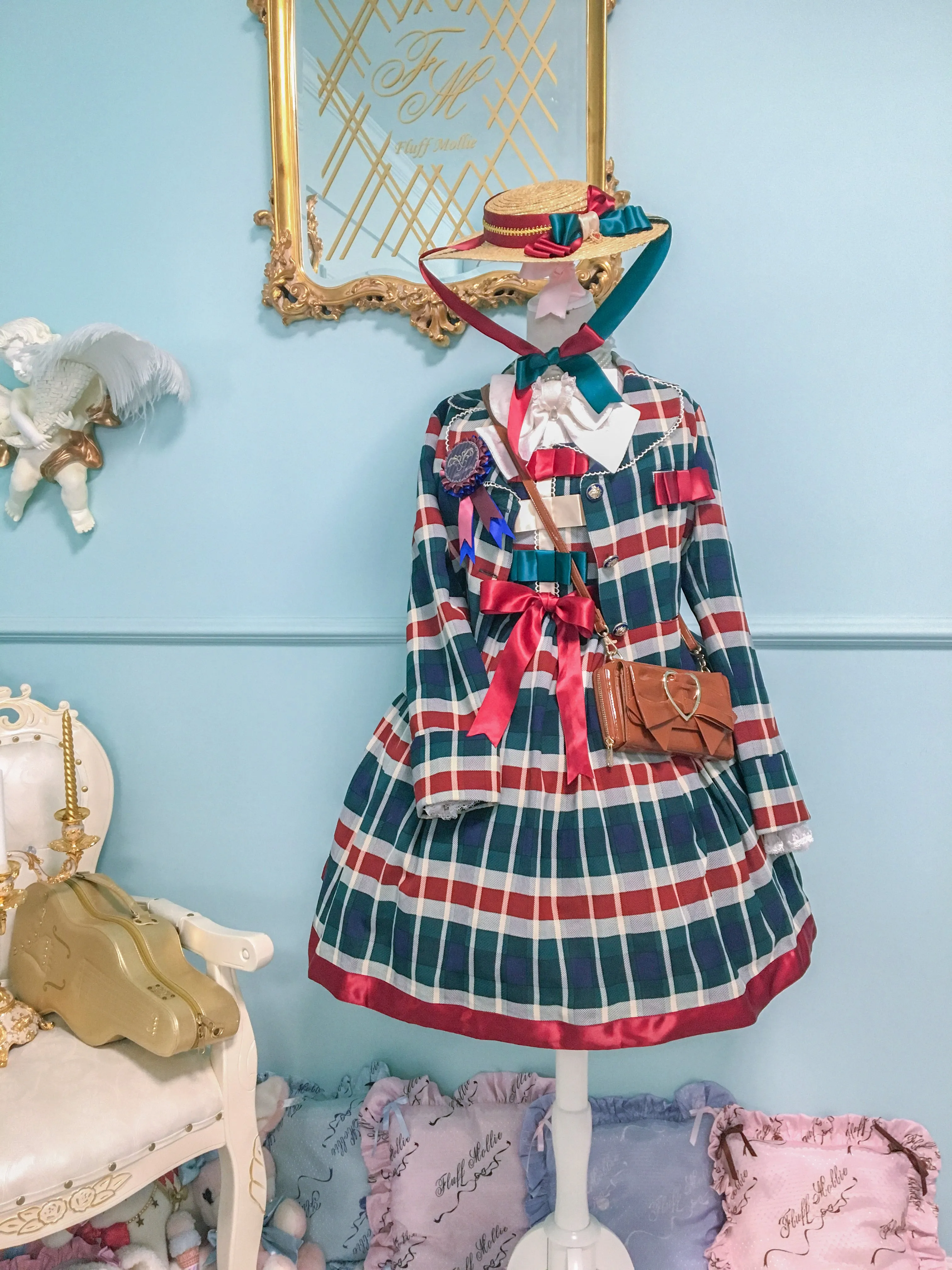 (Buyforme)Fluff Mollie~Juniper Berry Striped Grid JSK and Jacket Set