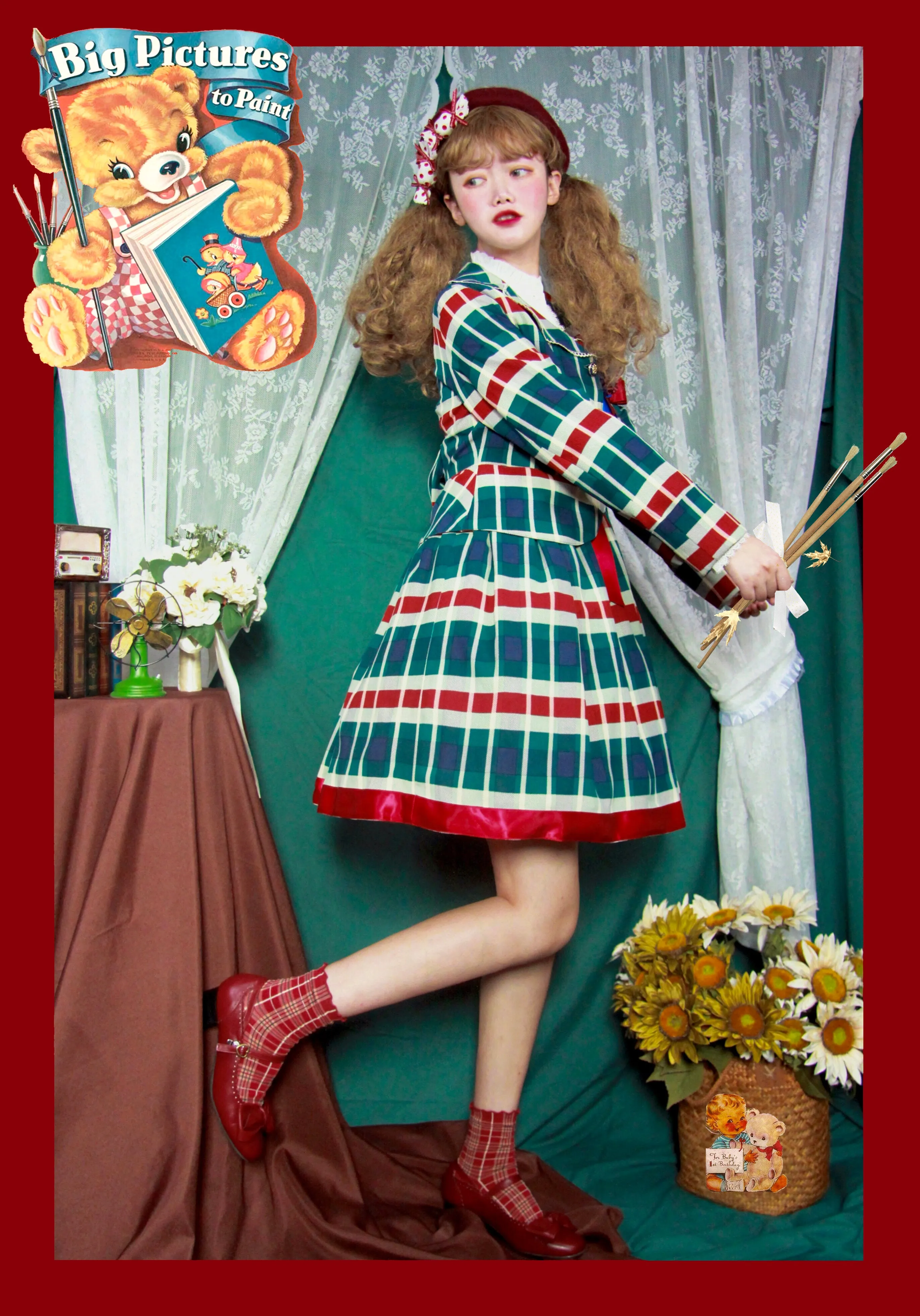 (Buyforme)Fluff Mollie~Juniper Berry Striped Grid JSK and Jacket Set