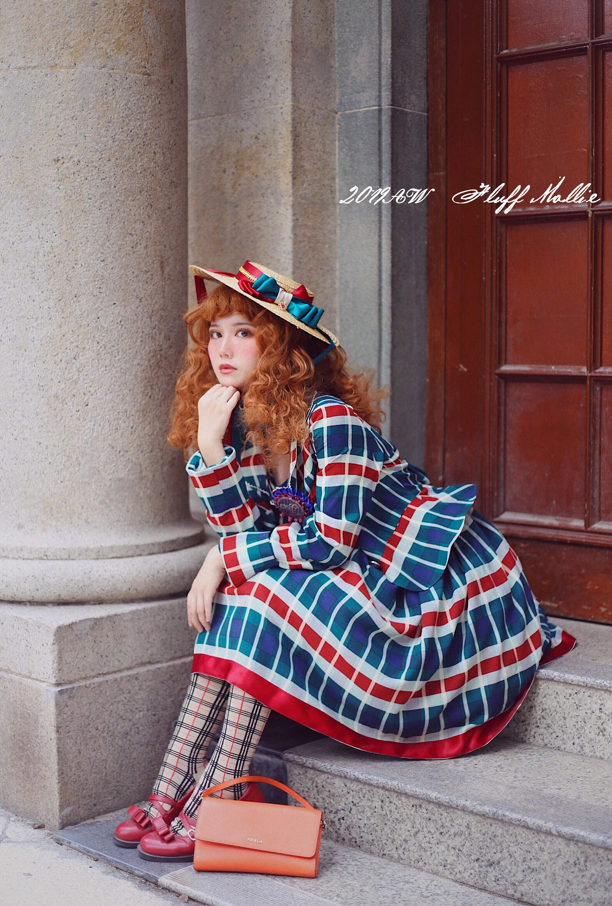 (Buyforme)Fluff Mollie~Juniper Berry Striped Grid JSK and Jacket Set