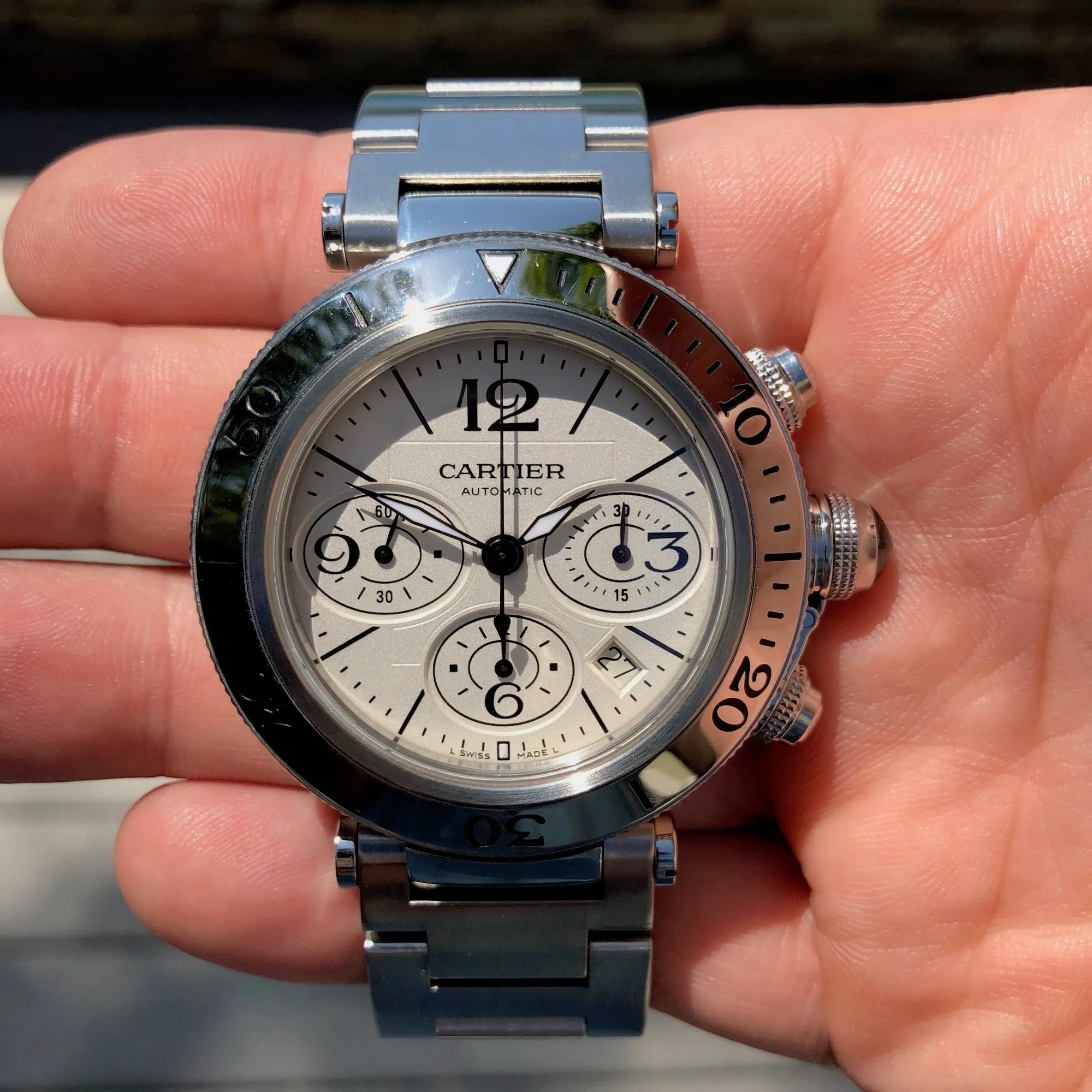 Cartier Pasha Seatimer Chronograph W31089M7 Steel Automatic 42mm Wristwatch Box & Papers