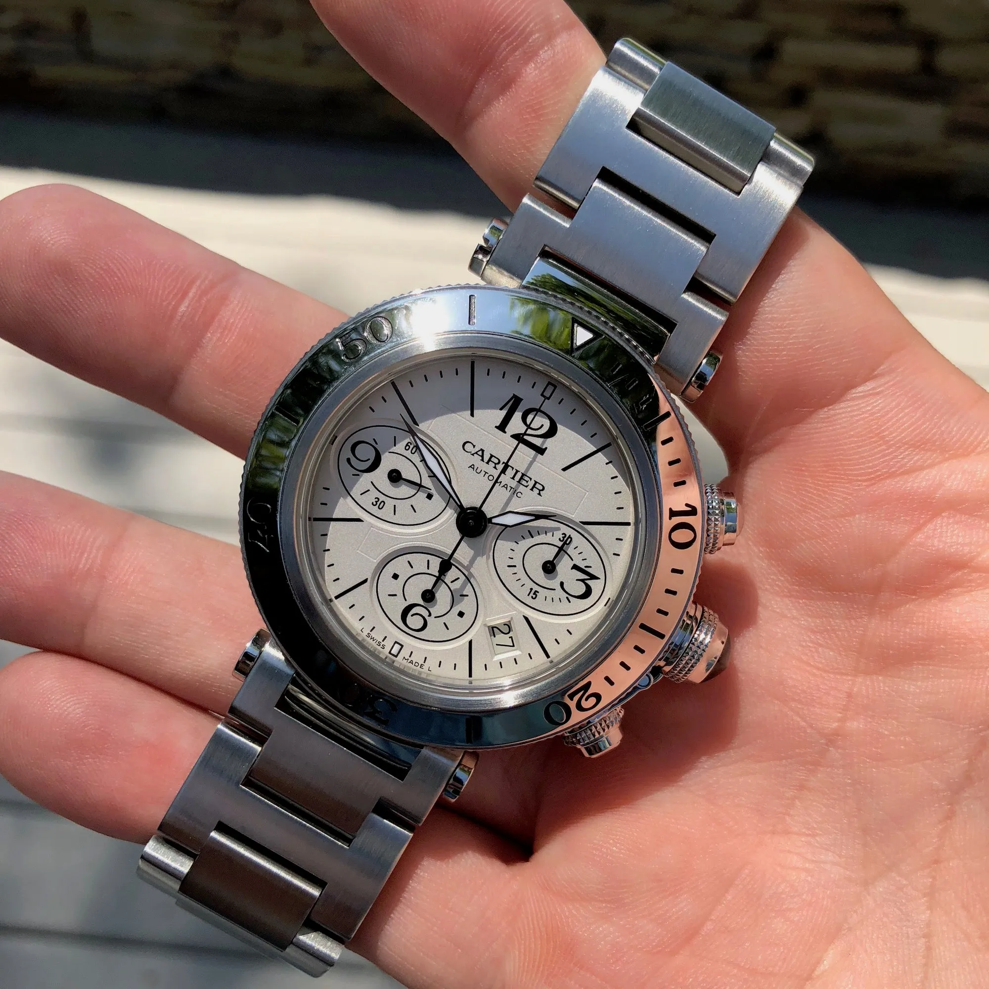 Cartier Pasha Seatimer Chronograph W31089M7 Steel Automatic 42mm Wristwatch Box & Papers