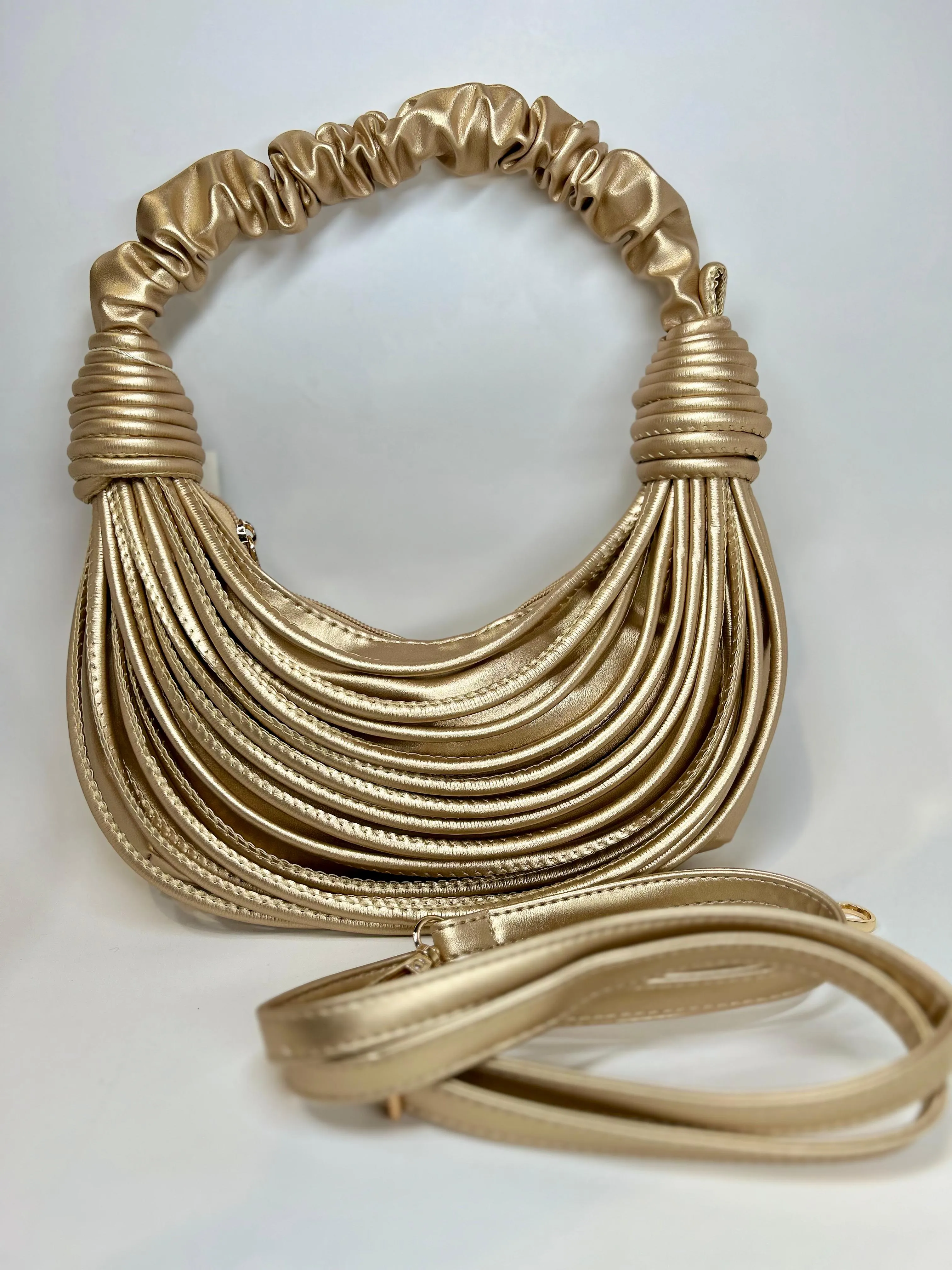 Celina - Gold Ruched Handle Handbag