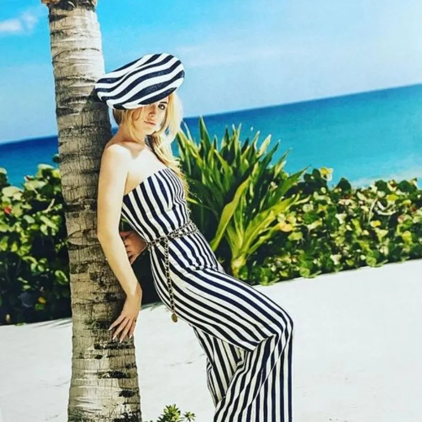 Chanel Navy and White Stripe Saucer Hat