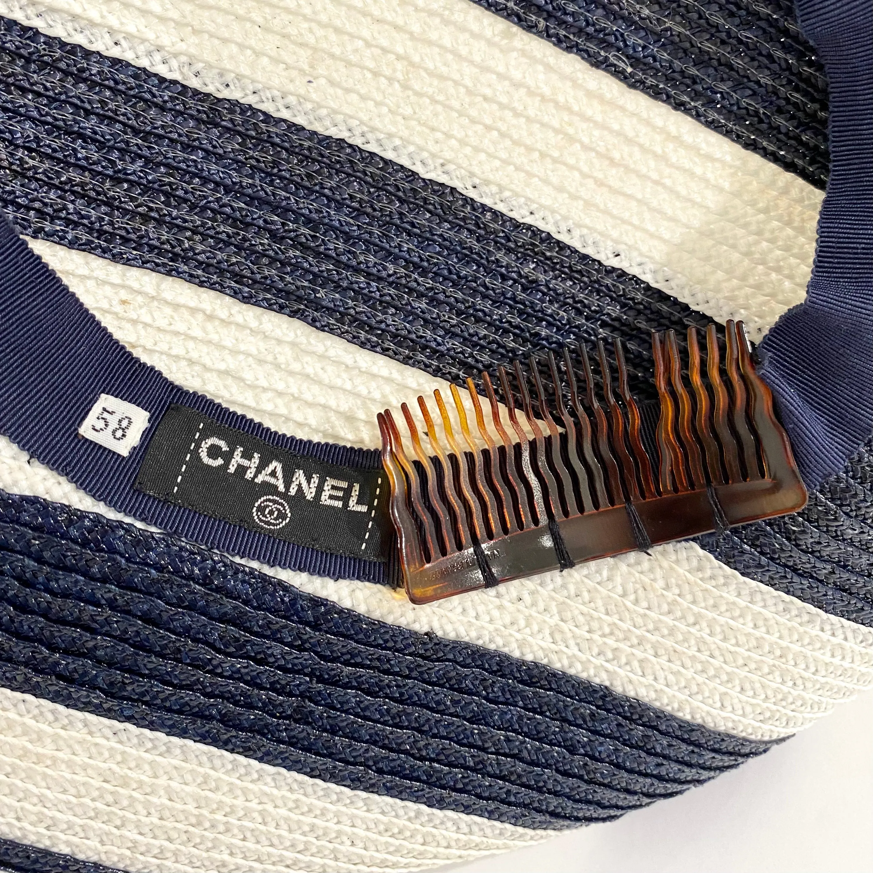 Chanel Navy and White Stripe Saucer Hat