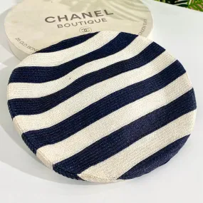 Chanel Navy and White Stripe Saucer Hat