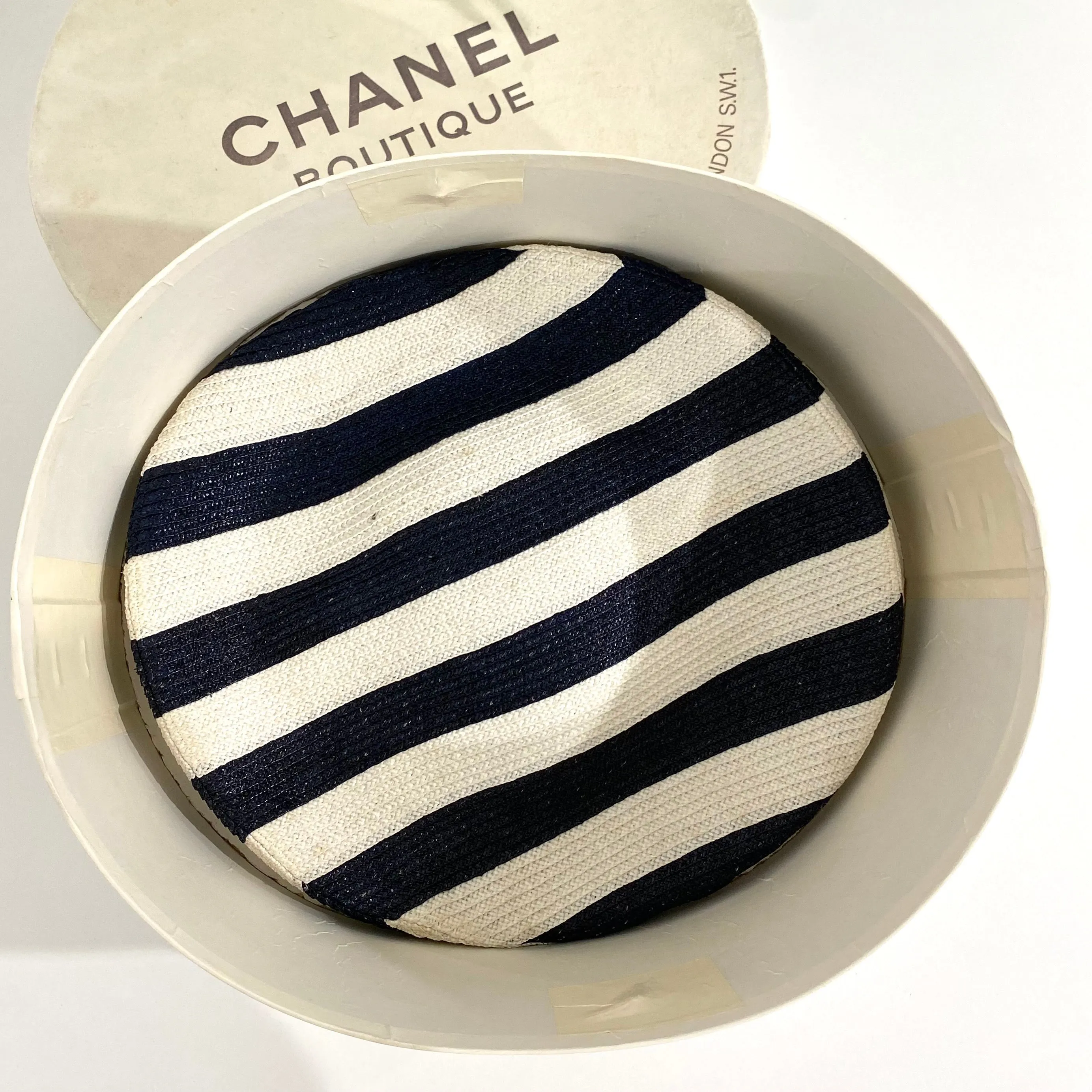 Chanel Navy and White Stripe Saucer Hat