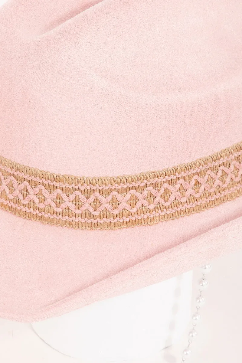 Chic Cowboy Hat with Pearl Accent – Available in Pink, White, and Black