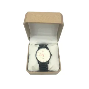 Chrome Black Wrist Watch for Men Ft White Dial & Copper Needles