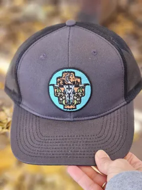 Circle Desert Steer Skull Patch Grey Trucker Hat