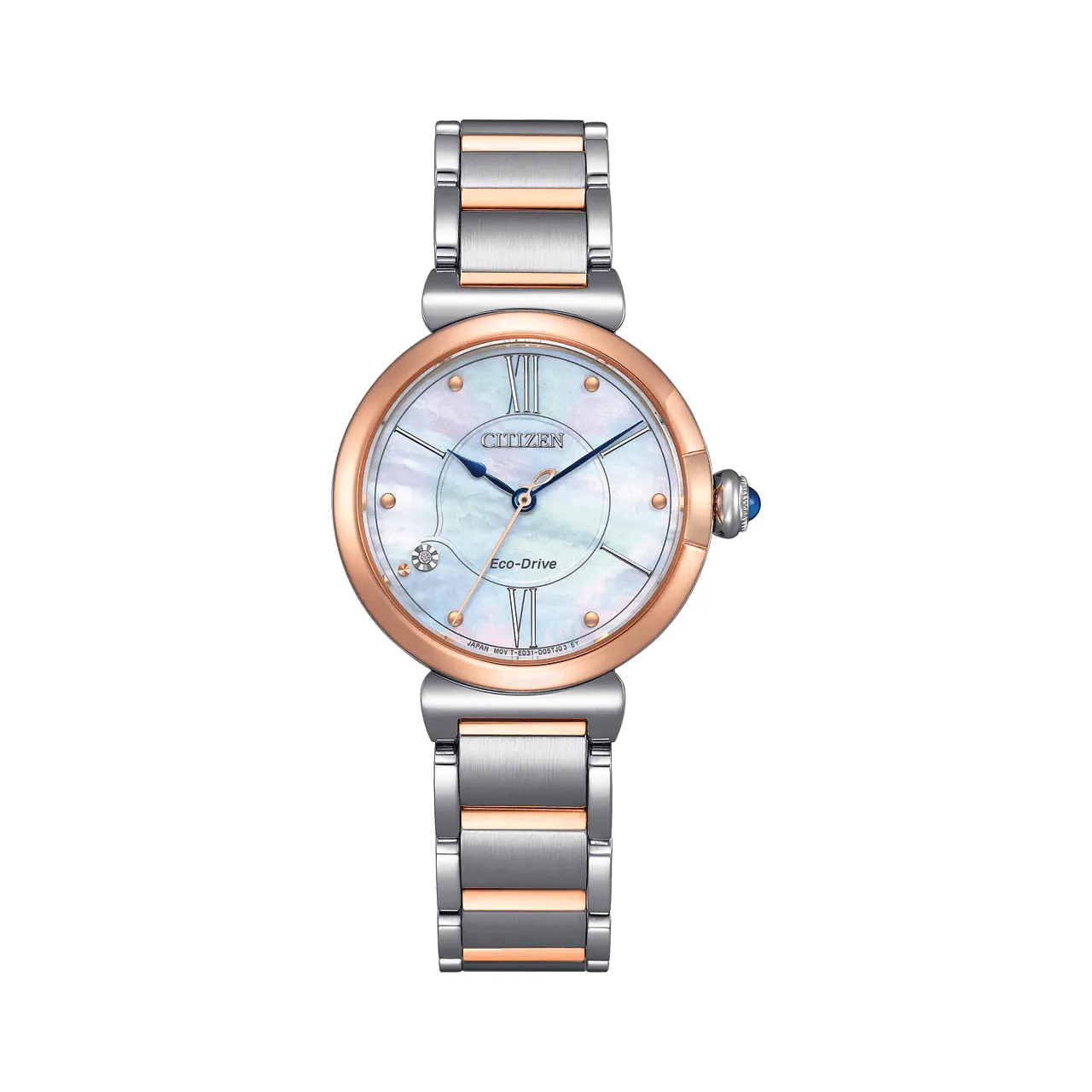 Citizen EM1074-82D - Ladies Eco-Drive Two-Tone Rose Gold & Steel Diamond Set Mother of Pearl Dress Watch