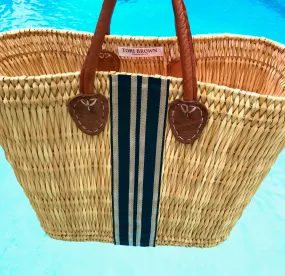 Classic Stripe Straw Tote | Black & Gold