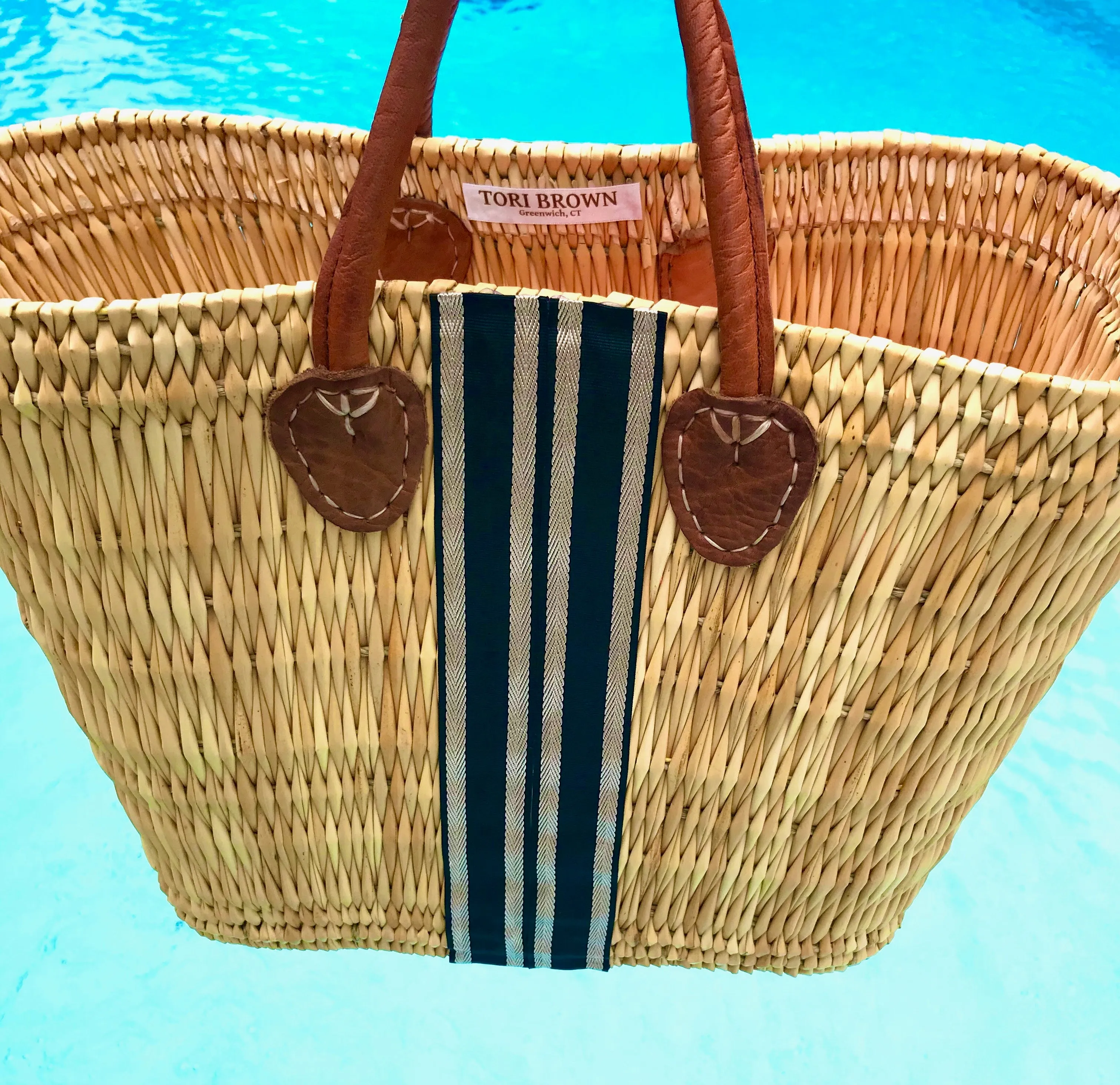 Classic Stripe Straw Tote | Black & Gold