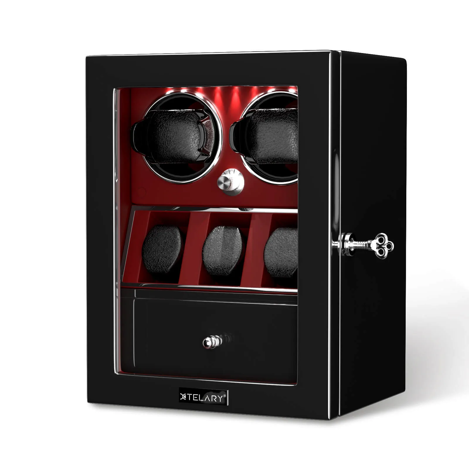 Compact 2 Watch Winders with 3 Extra Storage Case - Red