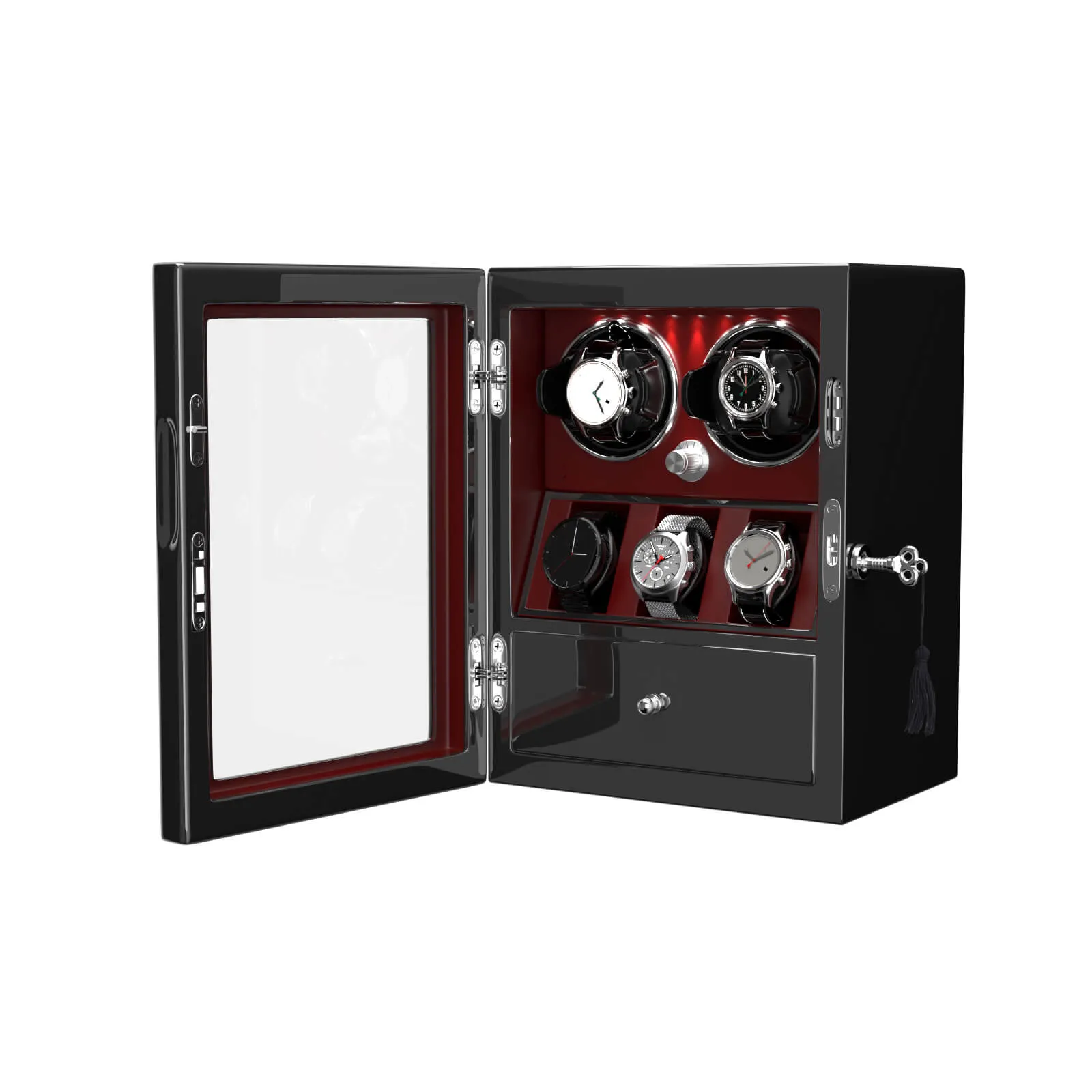 Compact 2 Watch Winders with 3 Extra Storage Case - Red
