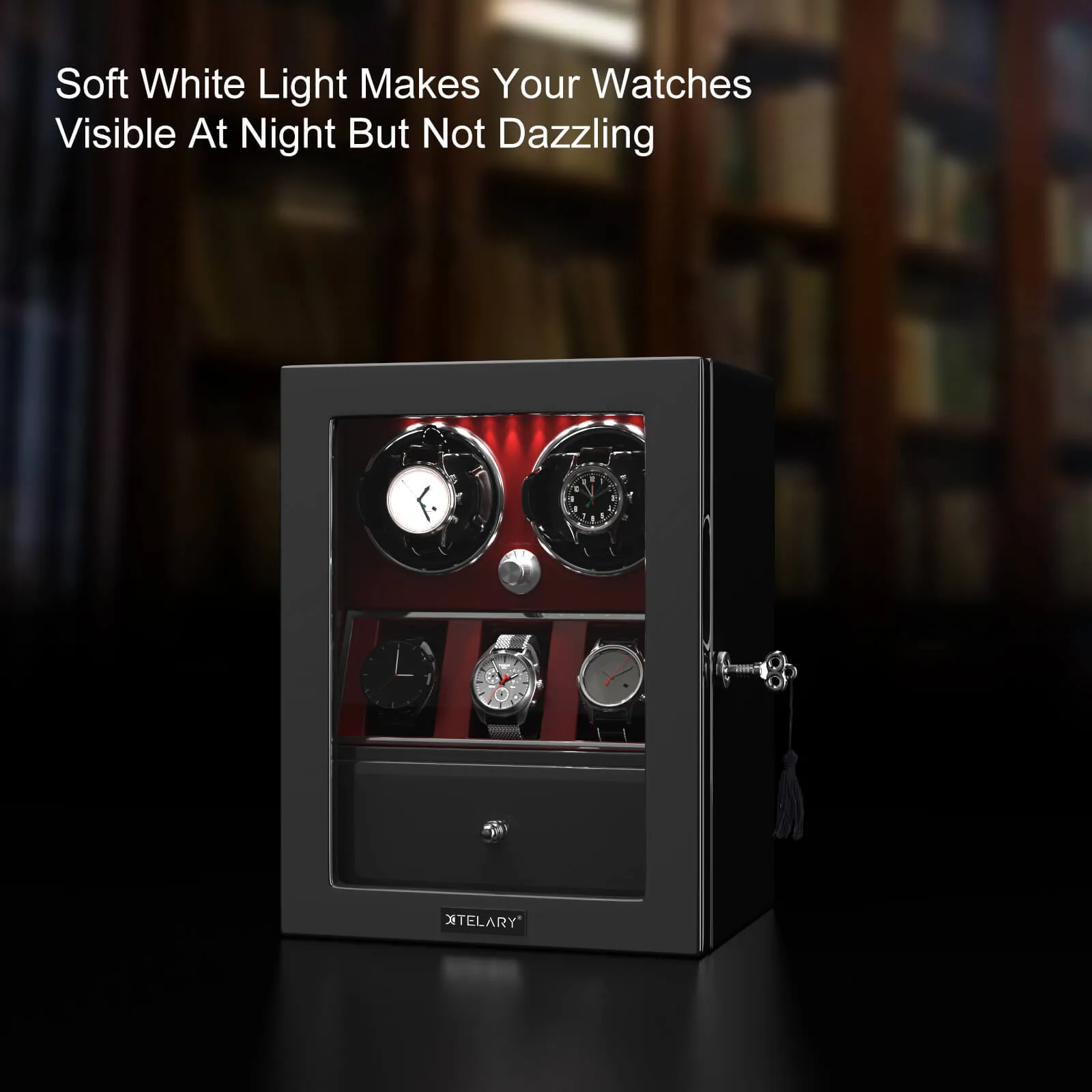 Compact 2 Watch Winders with 3 Extra Storage Case - Red